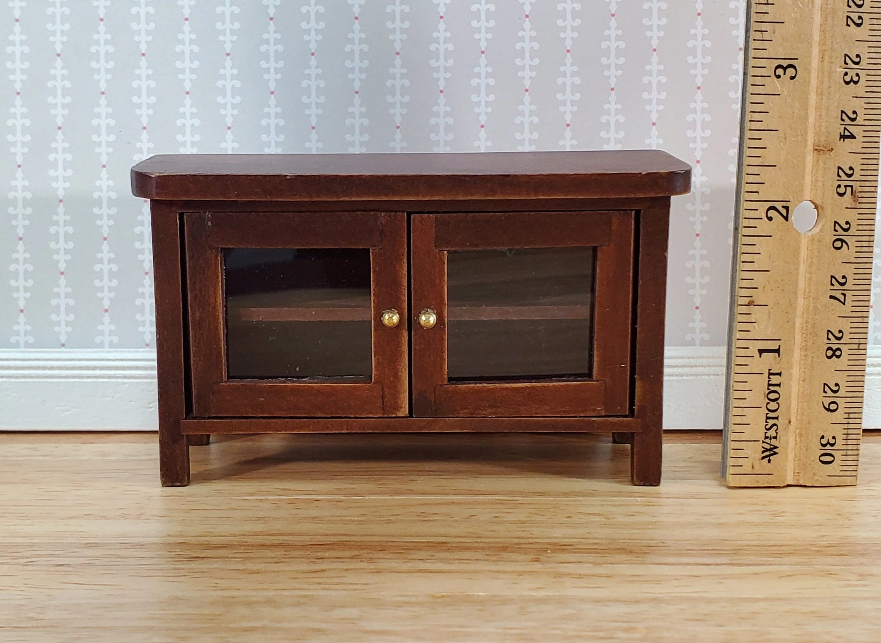 Dollhouse TV Media Stand Low Cabinet Modern Style Walnut Finish 1:12 Scale Miniature Furniture - Image 5