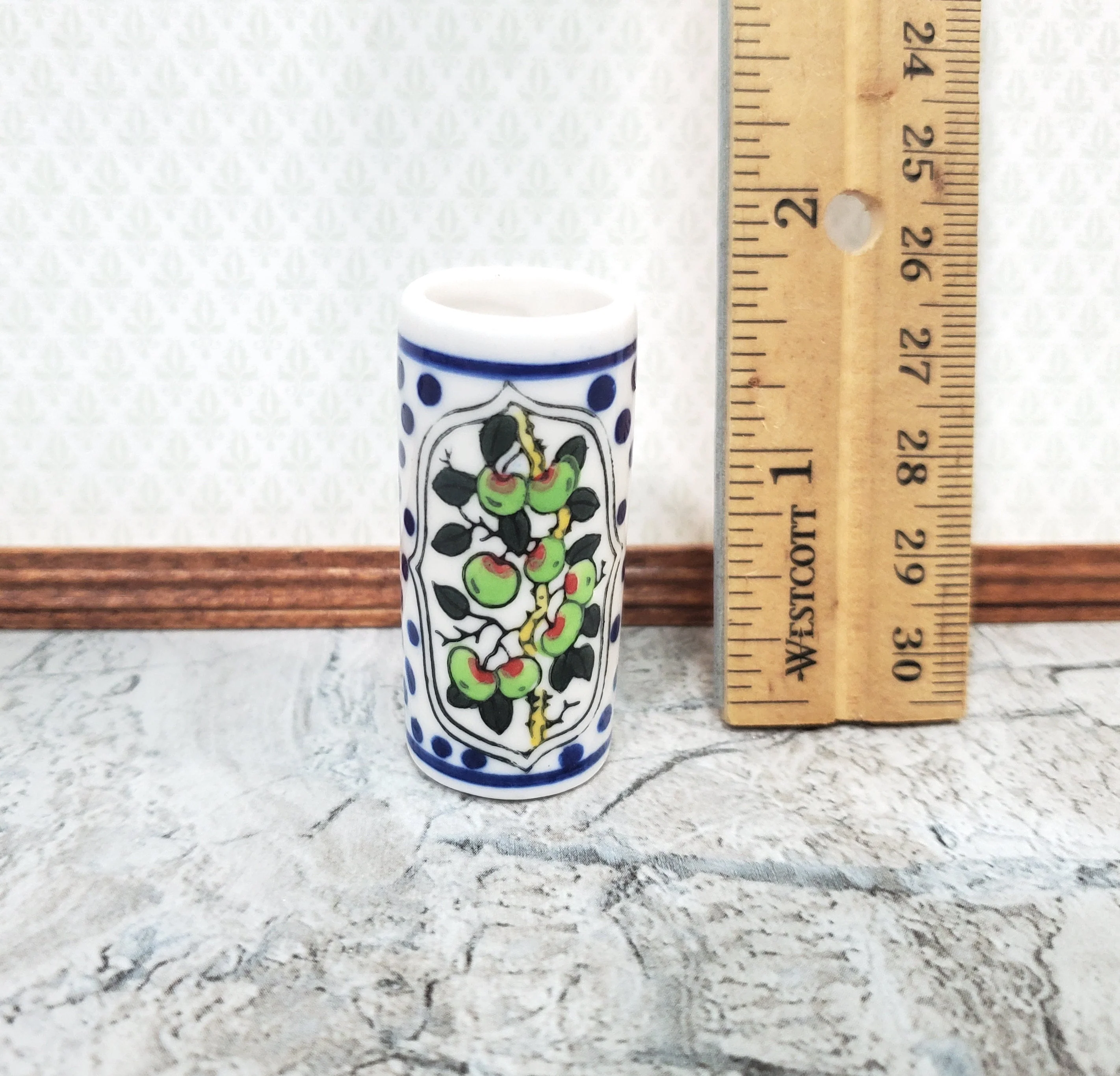 Dollhouse Umbrella or Cane Stand White Ceramic Apple Design 1:12 Scale Miniature - Image 3