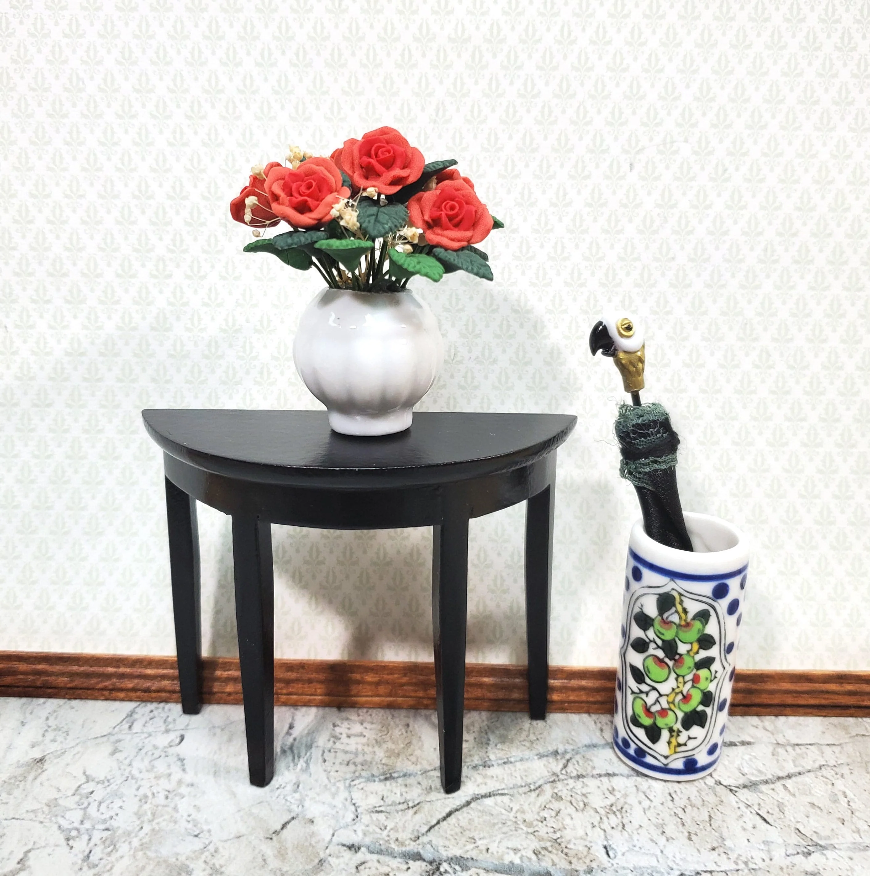 Dollhouse Umbrella or Cane Stand White Ceramic Apple Design 1:12 Scale Miniature - Image 4