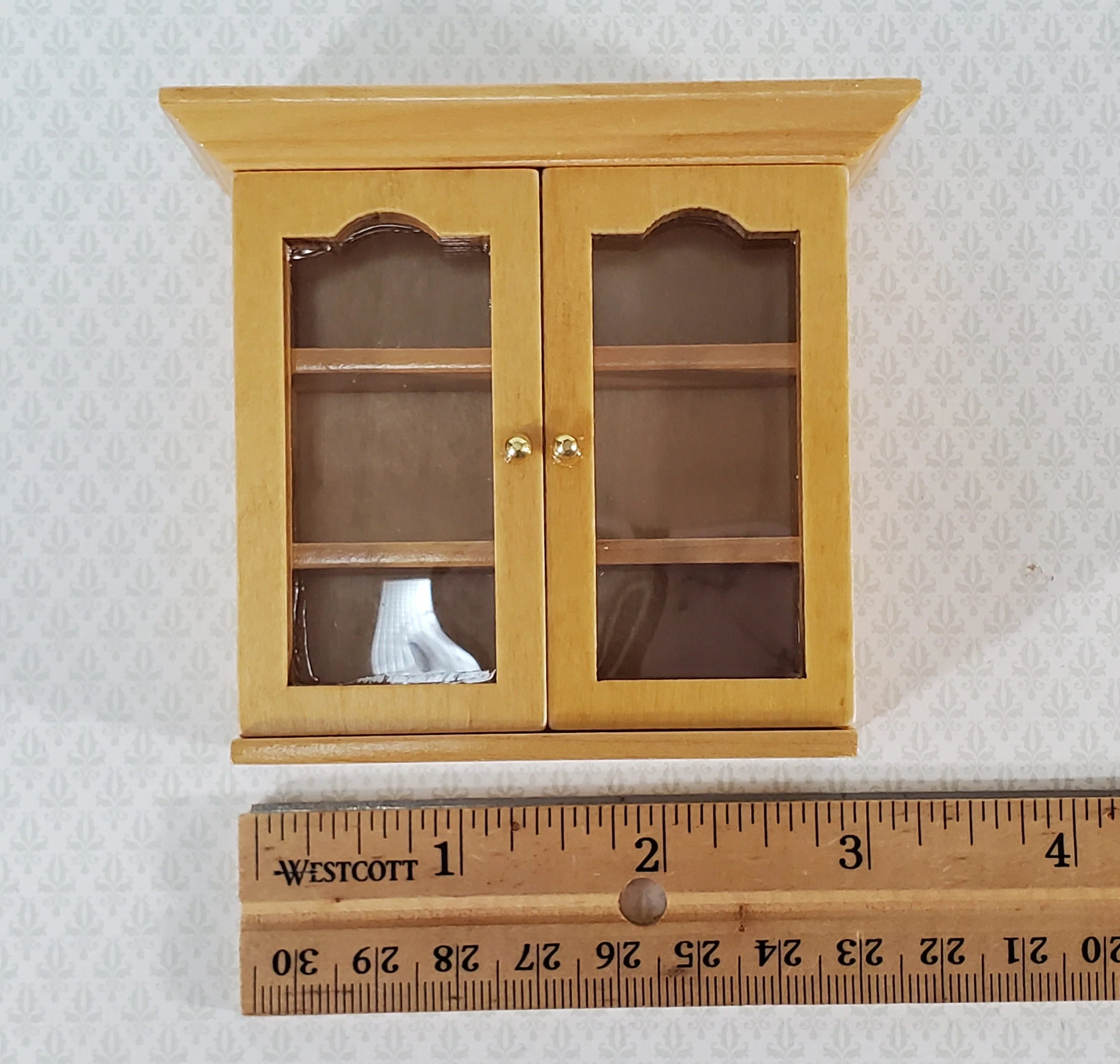 Dollhouse Upper Kitchen Cabinet Oak Finish 1:12 Scale Miniature Hanging Cupboard - Image 5