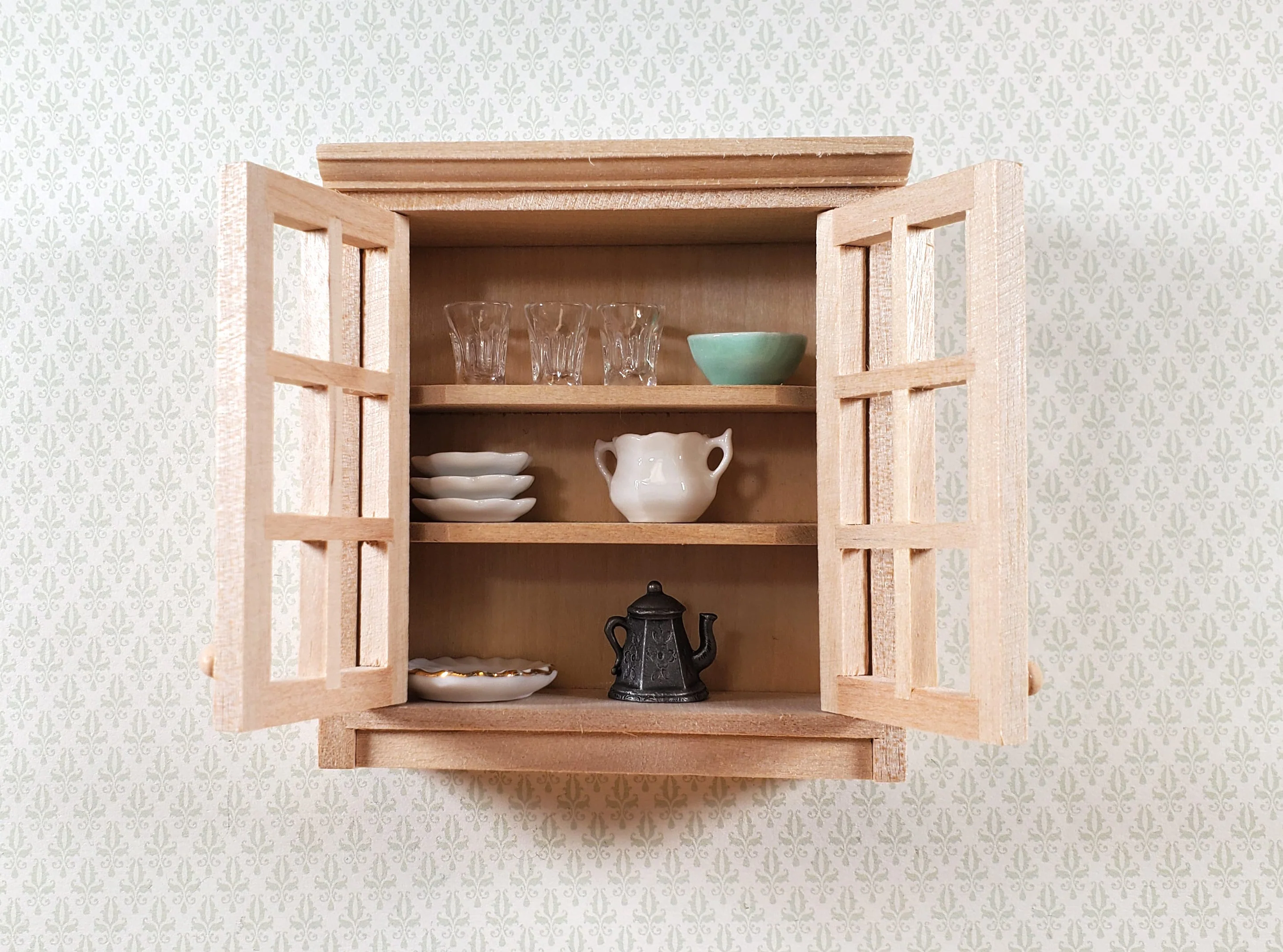Dollhouse Upper Kitchen Cabinet Unpainted 1:12 Scale Hanging Miniature Cupboard - Image 3