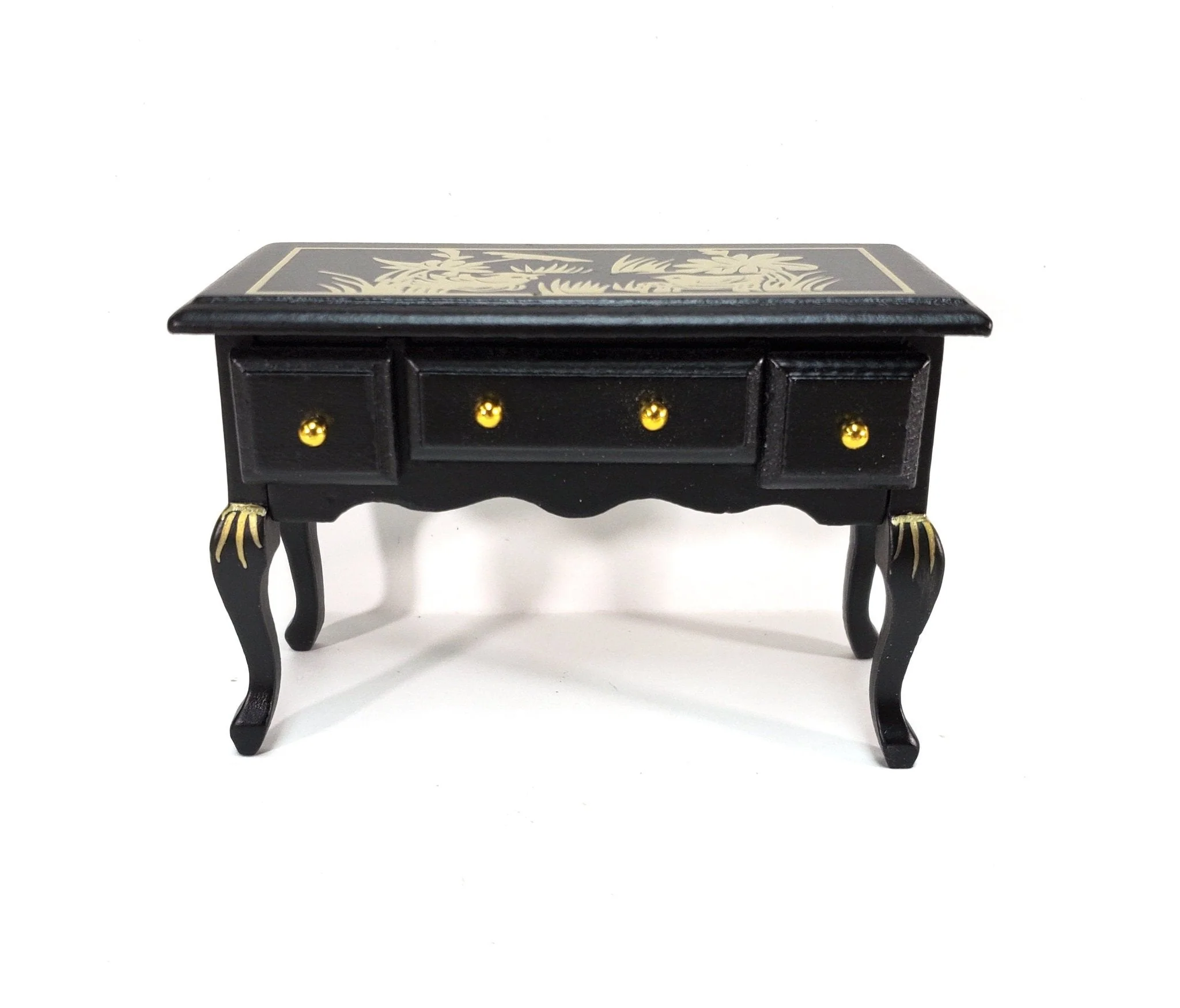 Dollhouse Vanity Desk with Drawers Wood Black Finish Asian Design 1:12 Scale Furniture - Image 3