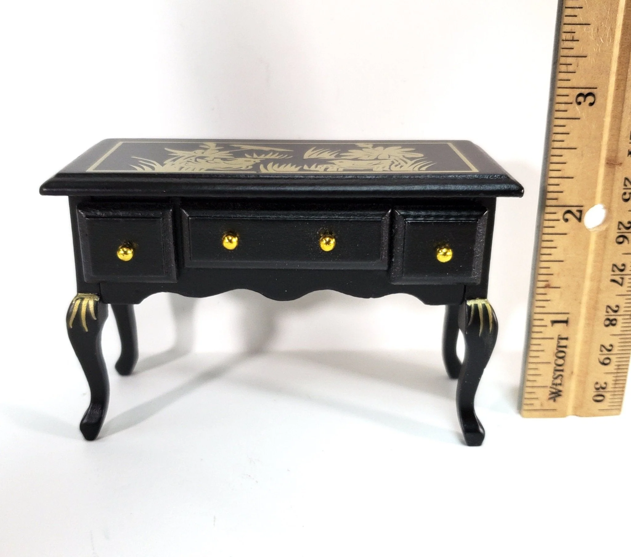 Dollhouse Vanity Desk with Drawers Wood Black Finish Asian Design 1:12 Scale Furniture - Image 4