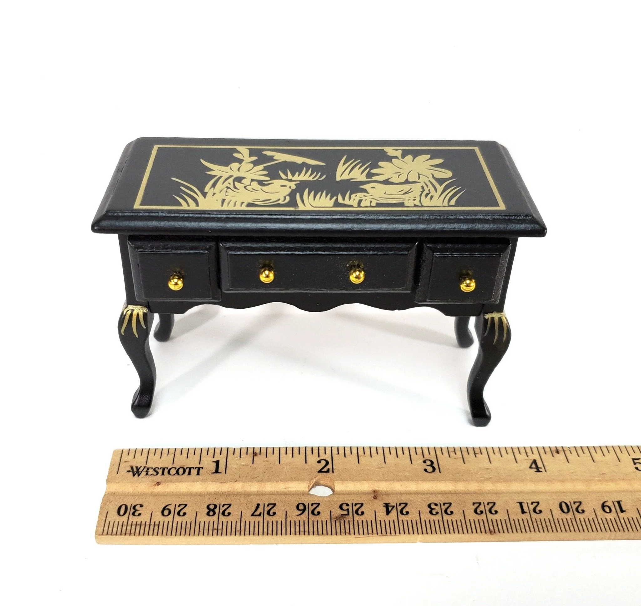 Dollhouse Vanity Desk with Drawers Wood Black Finish Asian Design 1:12 Scale Furniture - Image 5