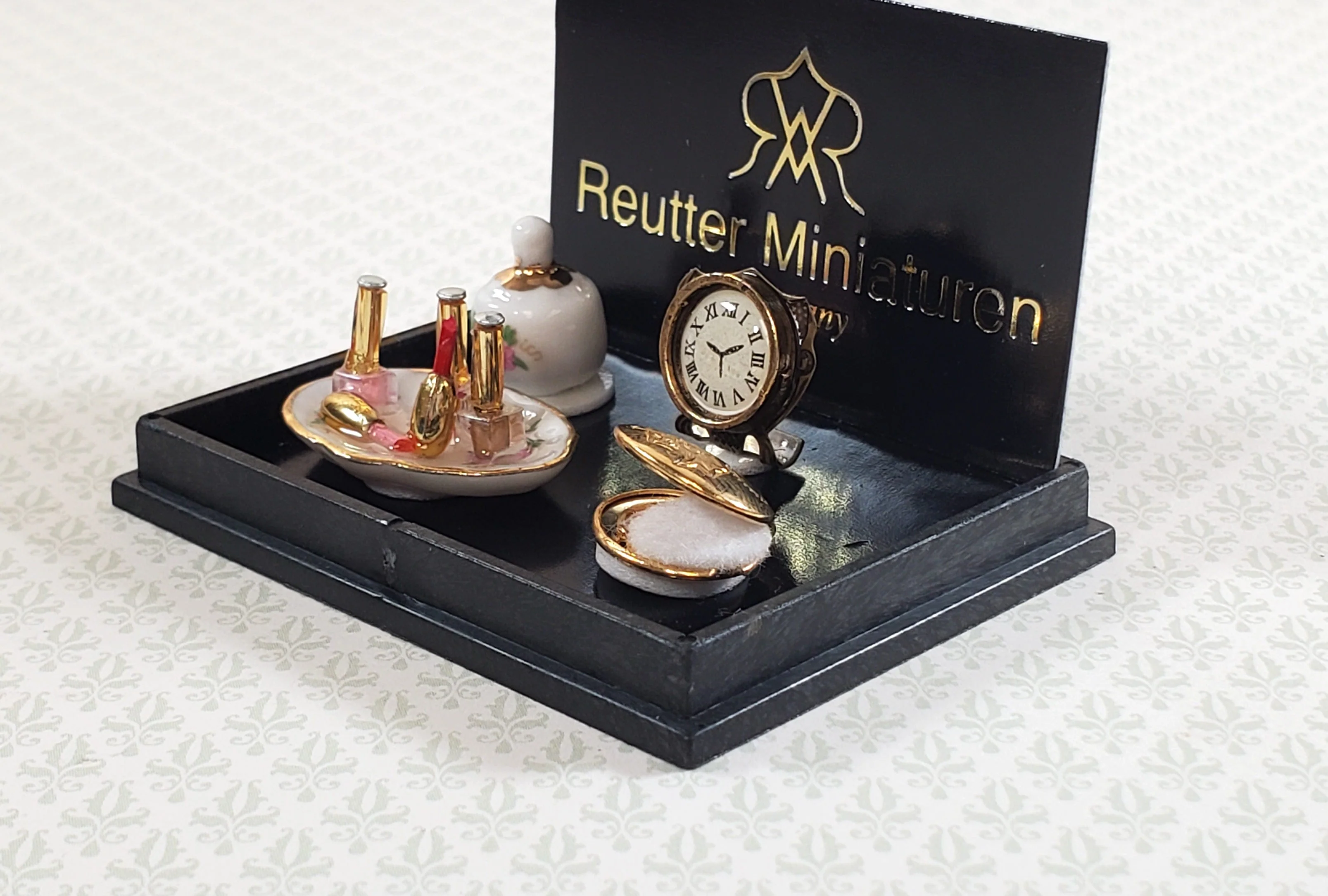 Dollhouse Vanity Set Make Up Nail Polish Clock Reutter Porcelain 1:12 Scale Miniatures - Image 3