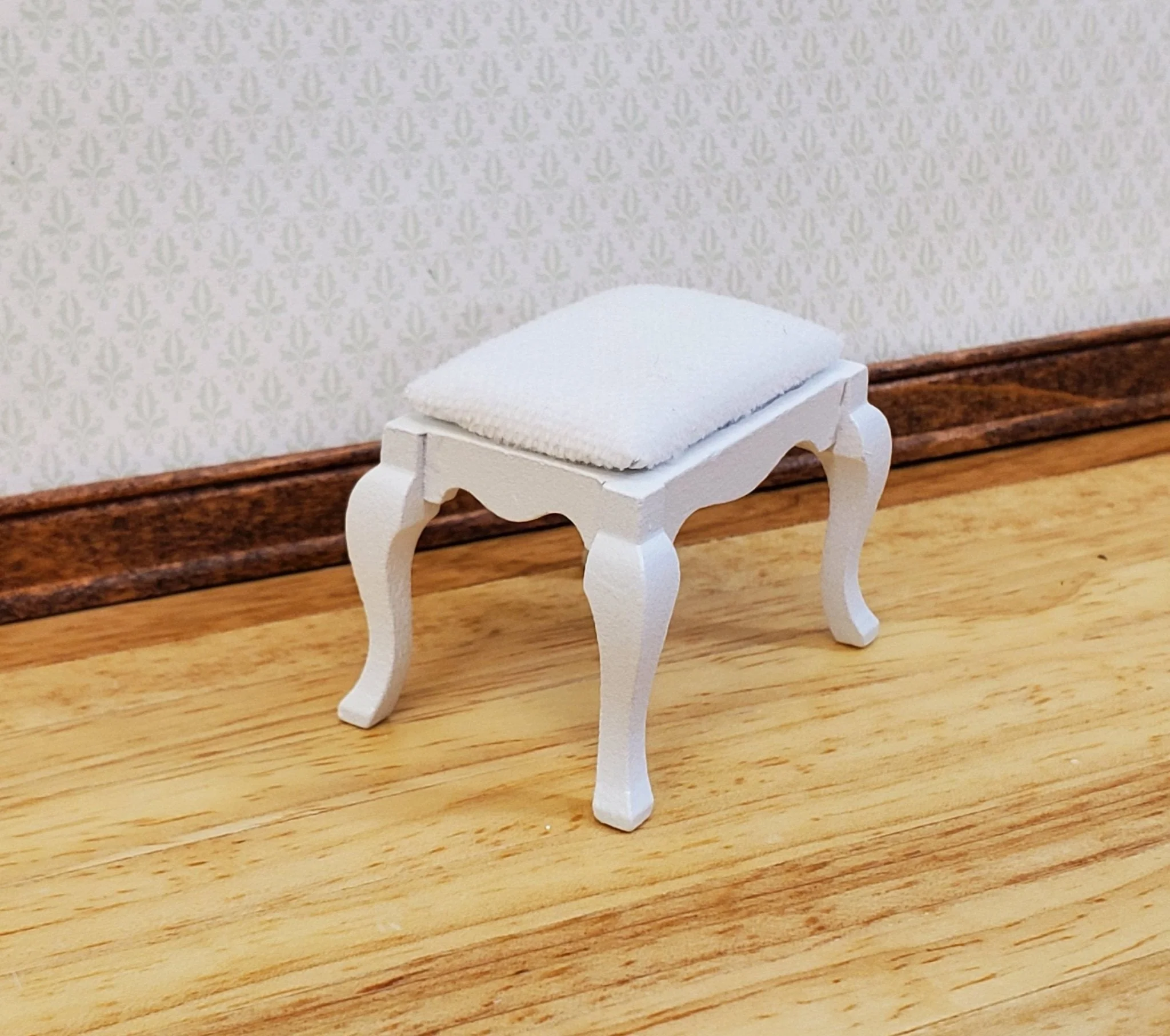 Dollhouse Vanity Stool or Foot Stool White Wood 1:12 Scale Miniature Furniture - Image 2