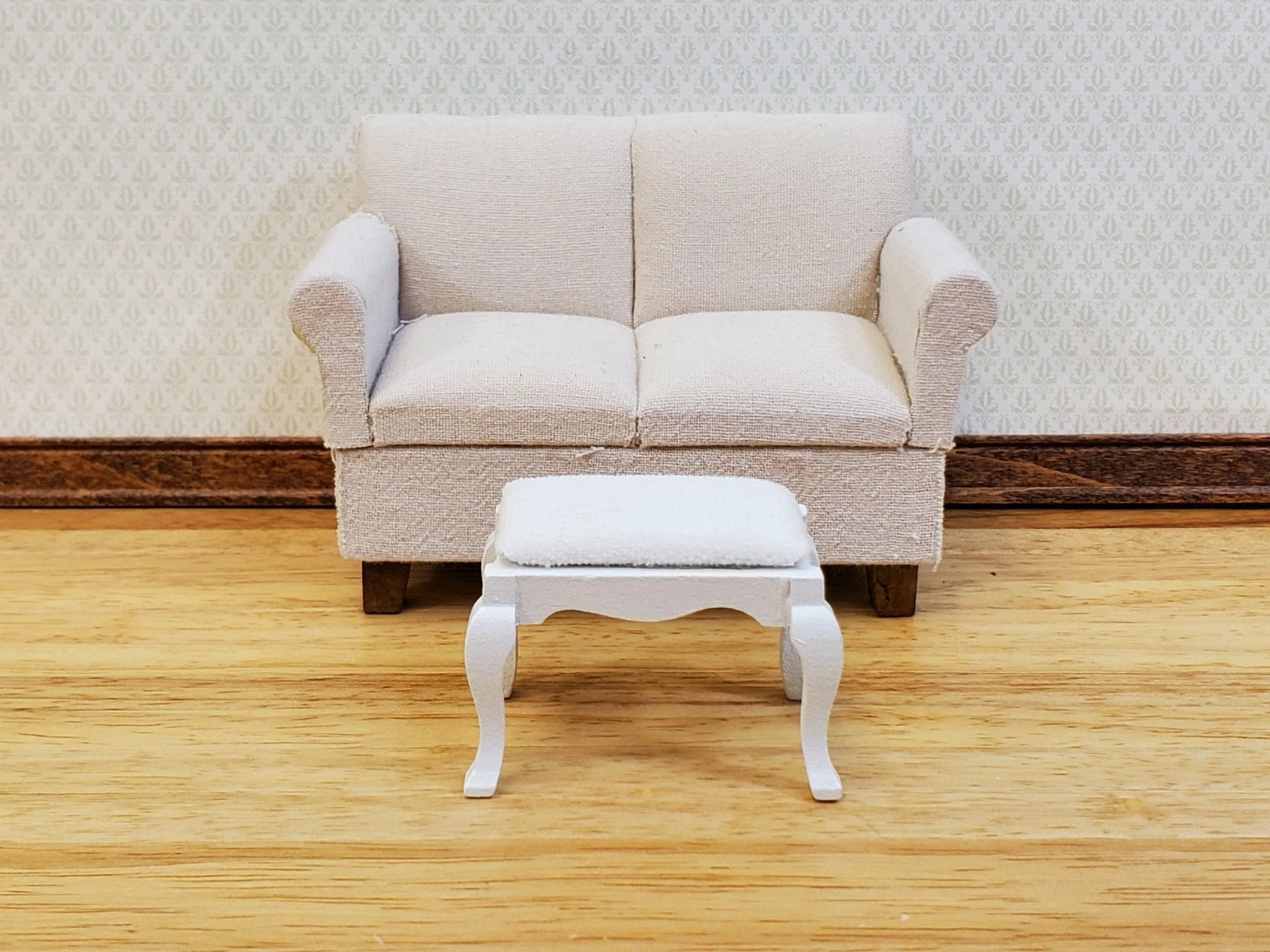 Dollhouse Vanity Stool or Foot Stool White Wood 1:12 Scale Miniature Furniture - Image 4