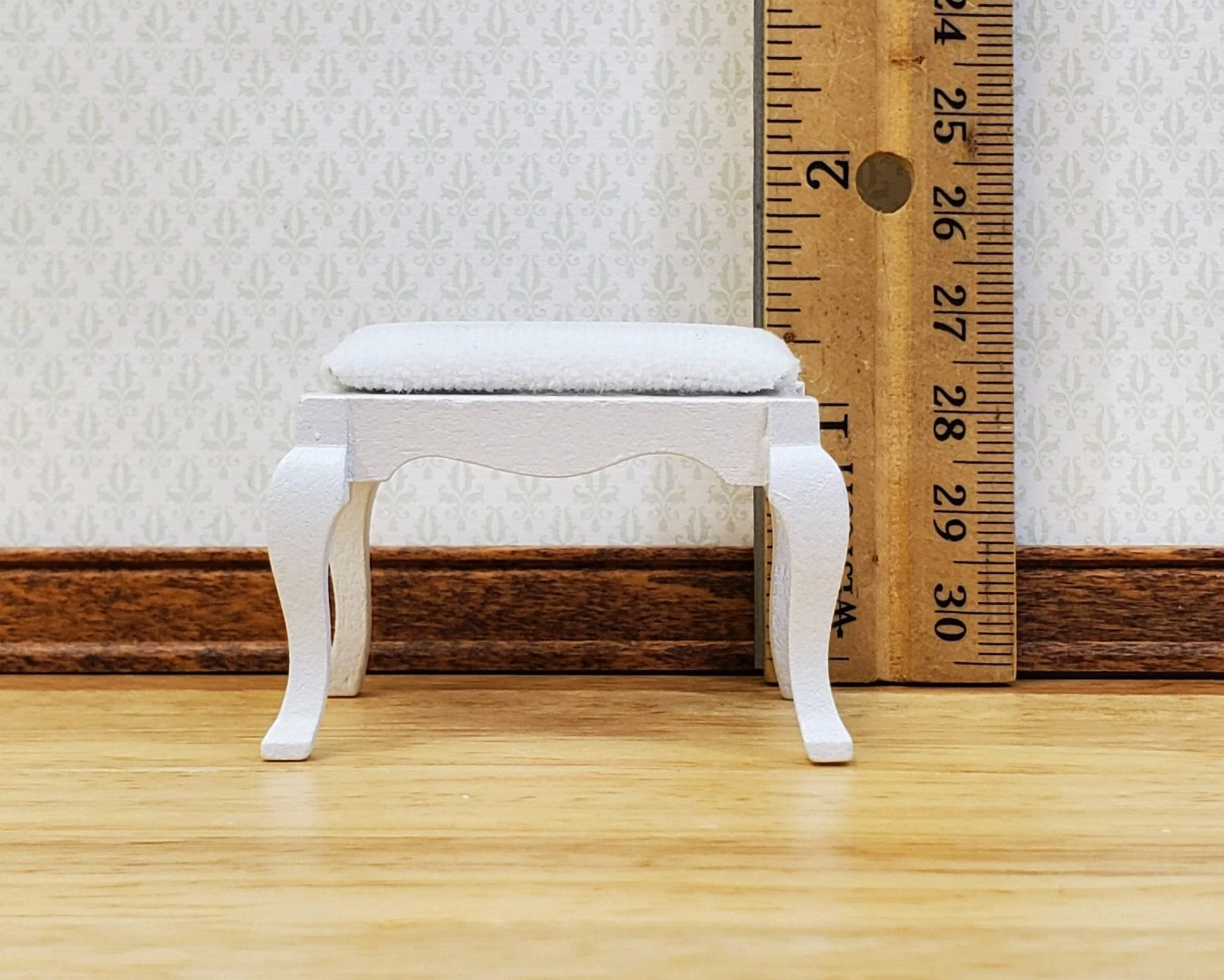 Dollhouse Vanity Stool or Foot Stool White Wood 1:12 Scale Miniature Furniture - Image 6