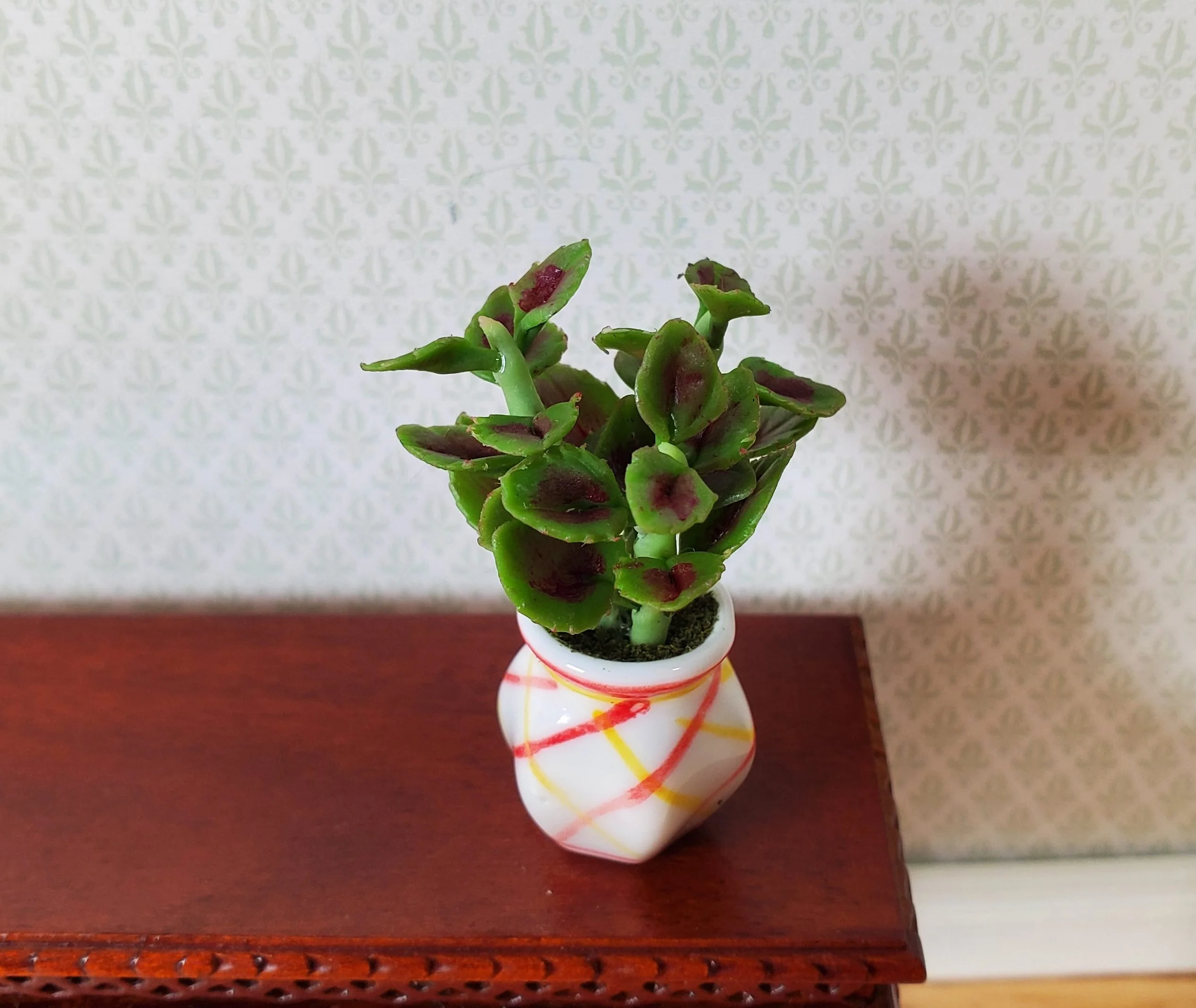 Dollhouse Variegated Coleus Plant in a Striped White Pot 1:12 Scale Miniature - Image 2