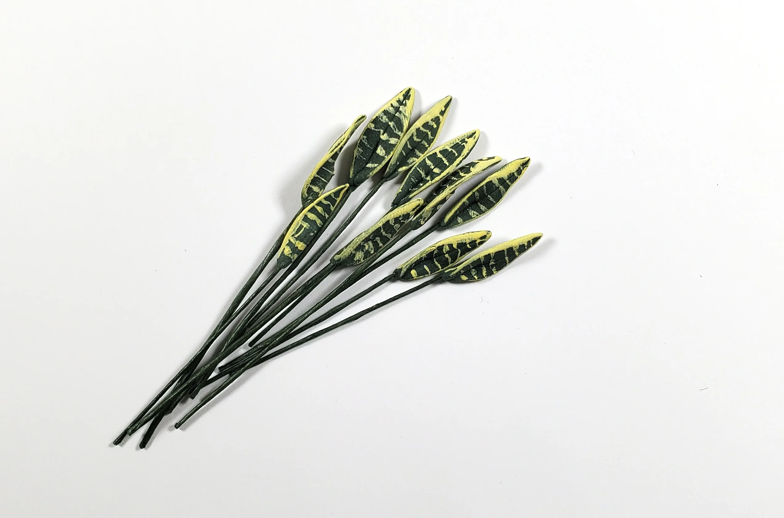 Dollhouse Variegated Snake Plant Leaves Long Stem Set of 10 1:12 Scale Miniature