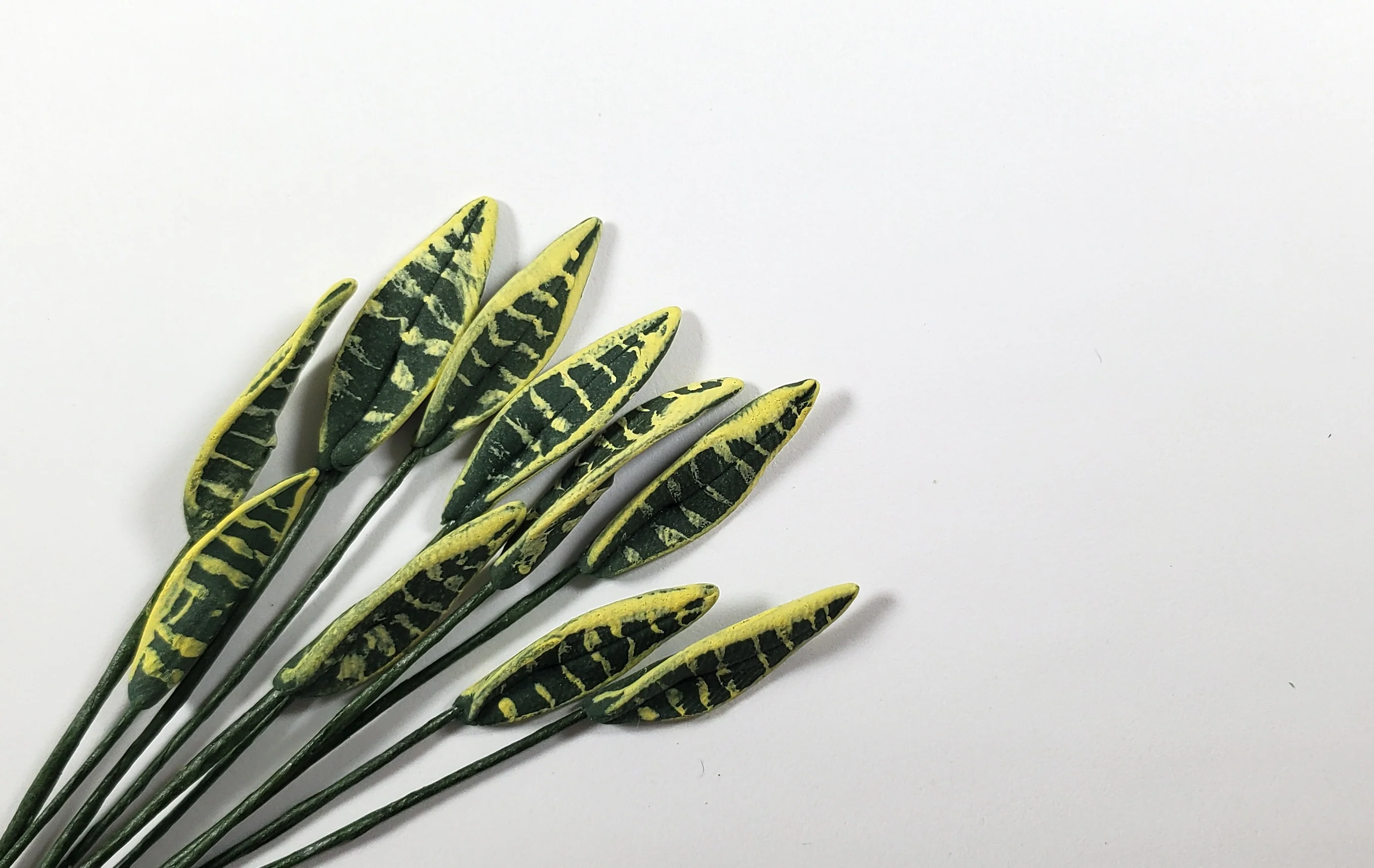 Dollhouse Variegated Snake Plant Leaves Long Stem Set of 10 1:12 Scale Miniature - Image 2