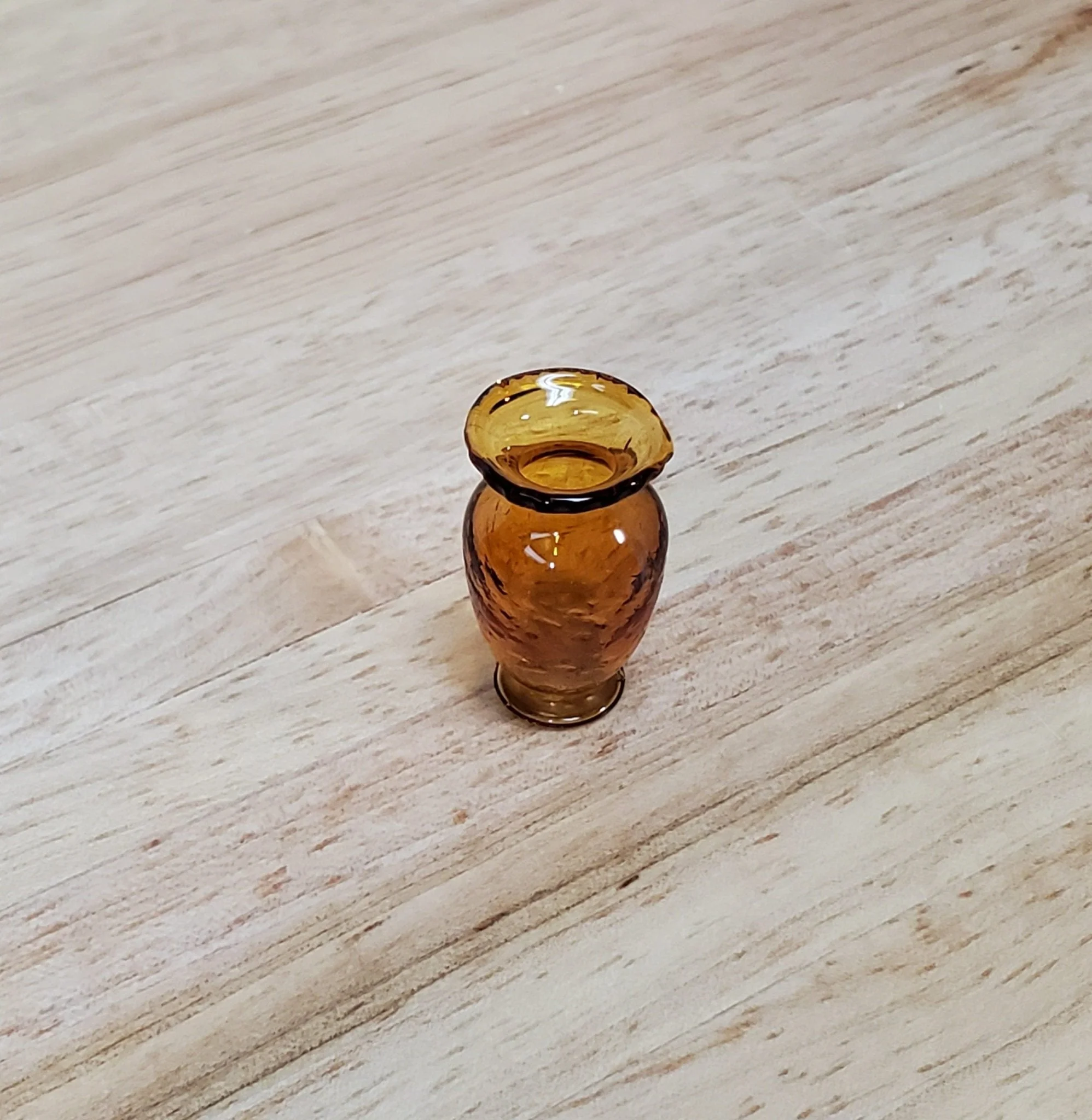 Dollhouse Vase Amber Glass Textured 1:12 Scale Miniature Hand Blown Philip Grenyer