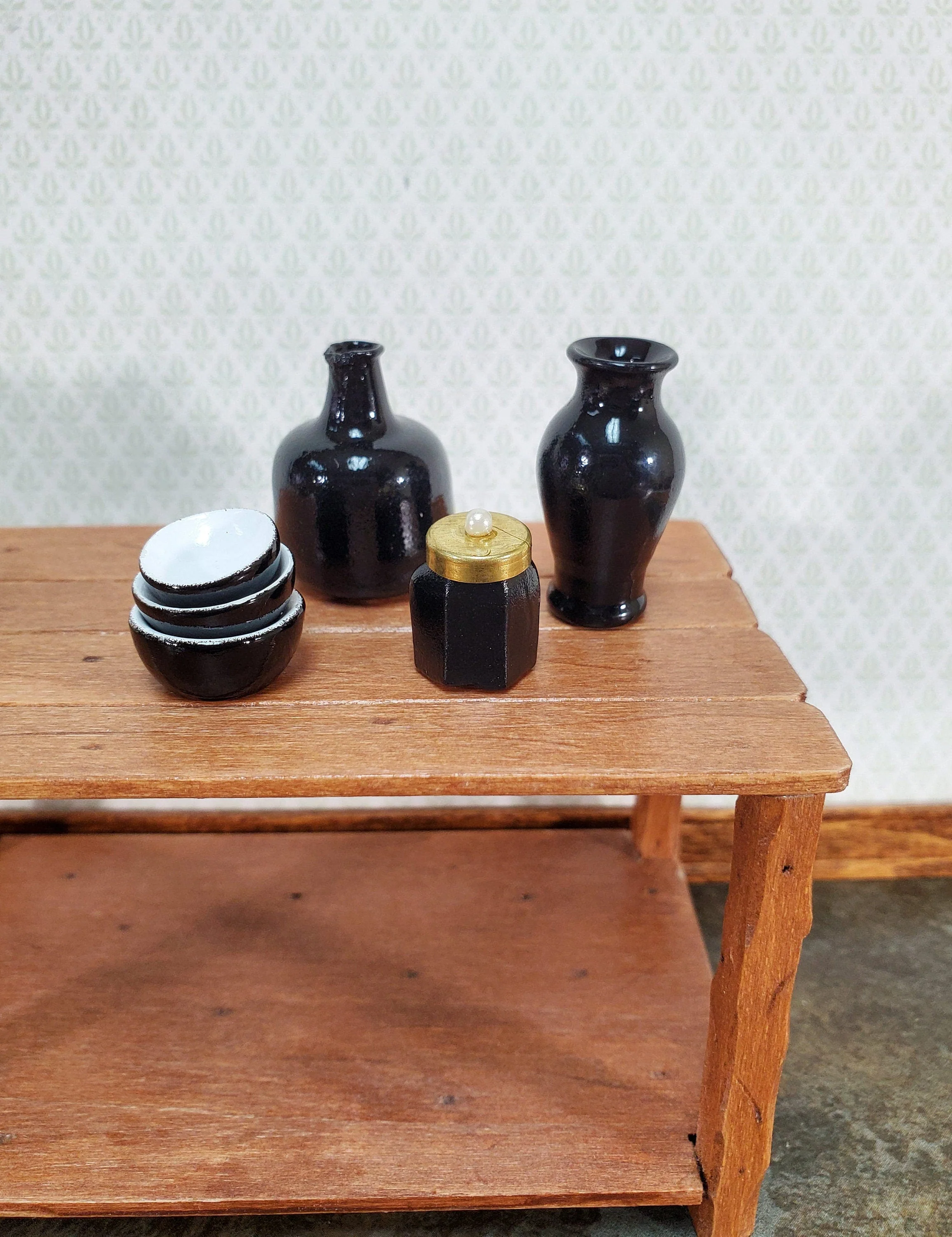 Dollhouse Vase Black Bouquet Style Large Real Glass 1:12 Scale Miniature for flowers - Image 3