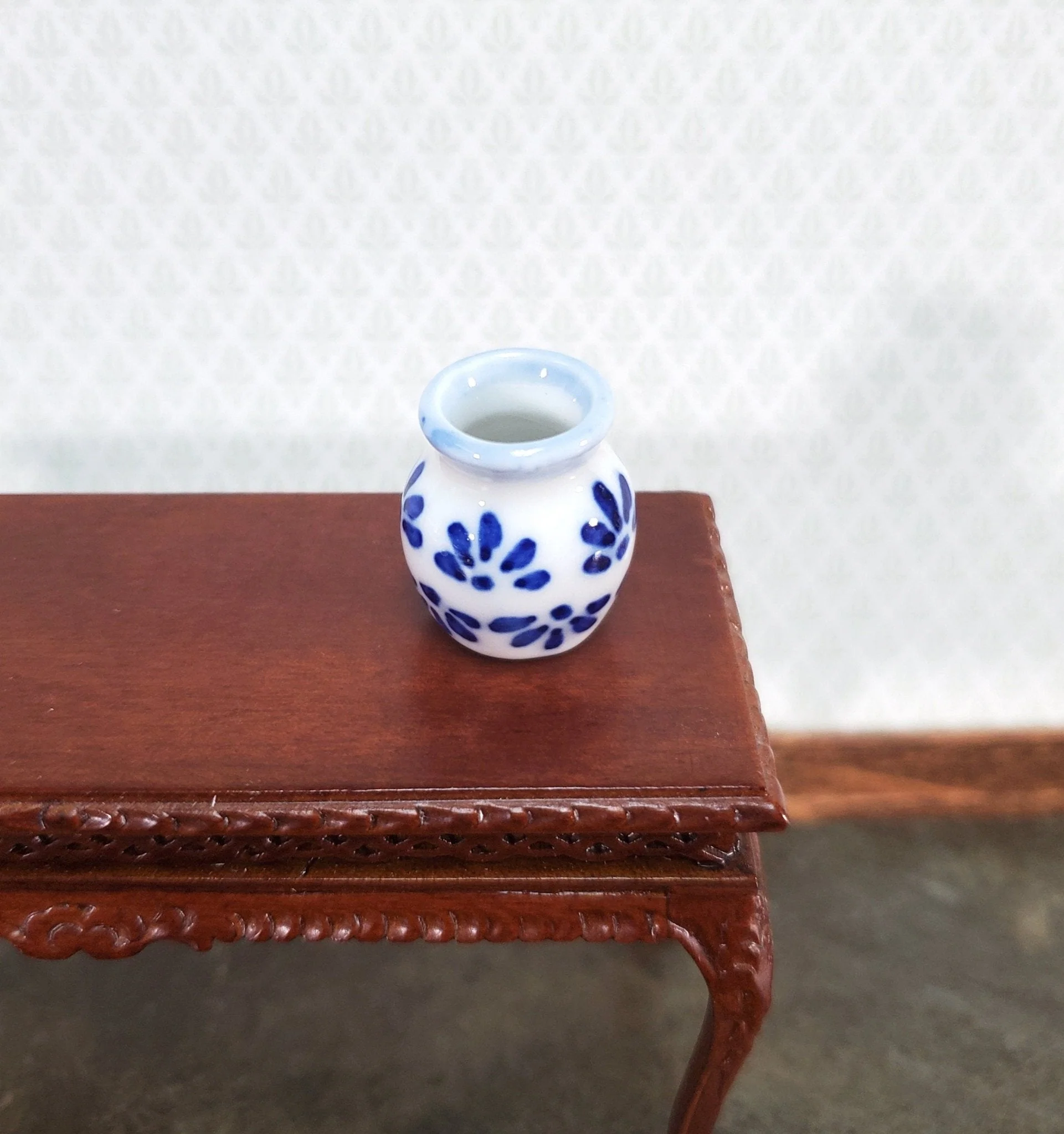 Dollhouse Vase Blue & White Ceramic Decorative for Flowers 1:12 Scale Miniature - Image 2