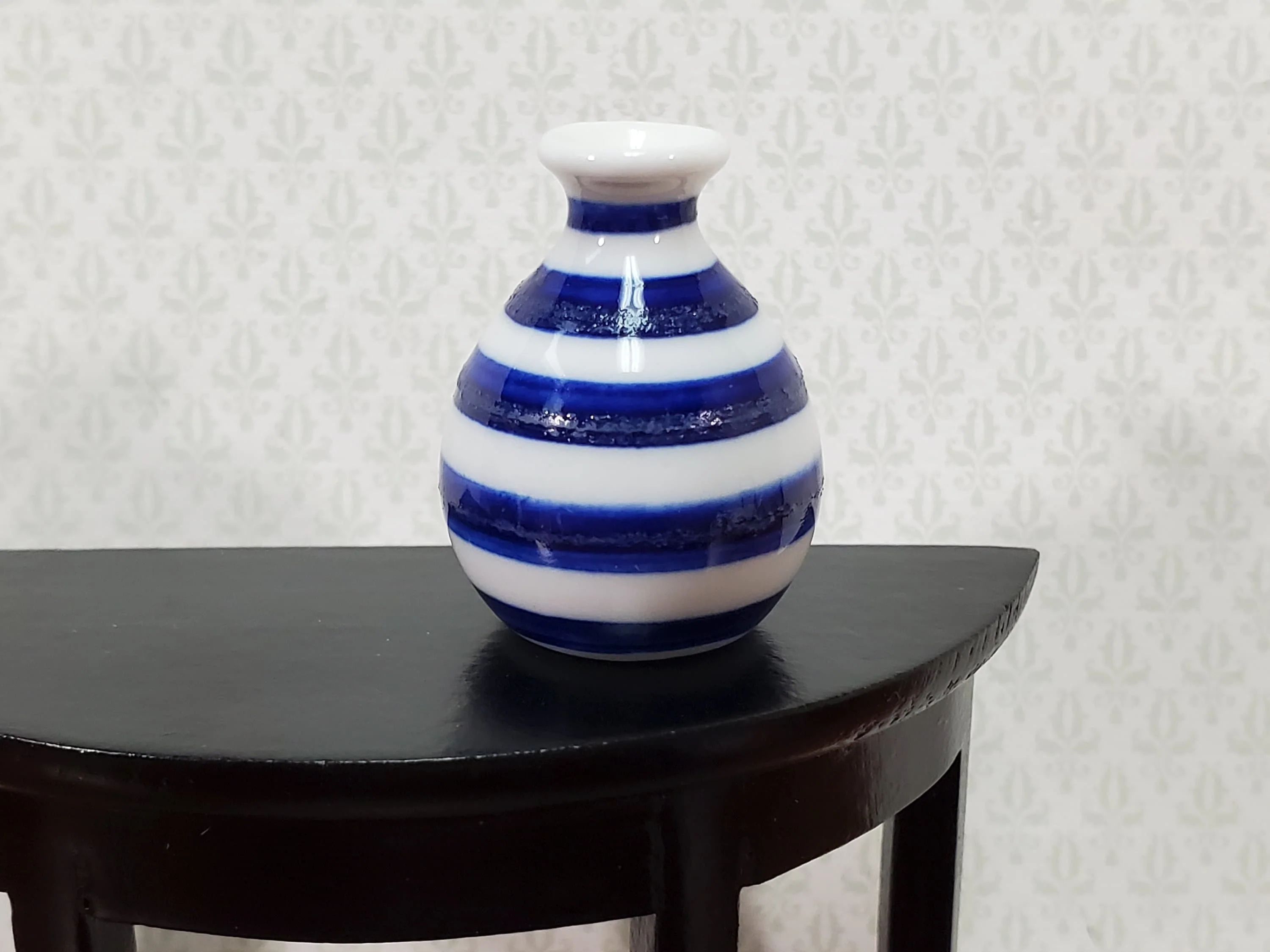 Dollhouse Vase Blue & White Striped for Flowers Ceramic 1:12 Scale Miniature