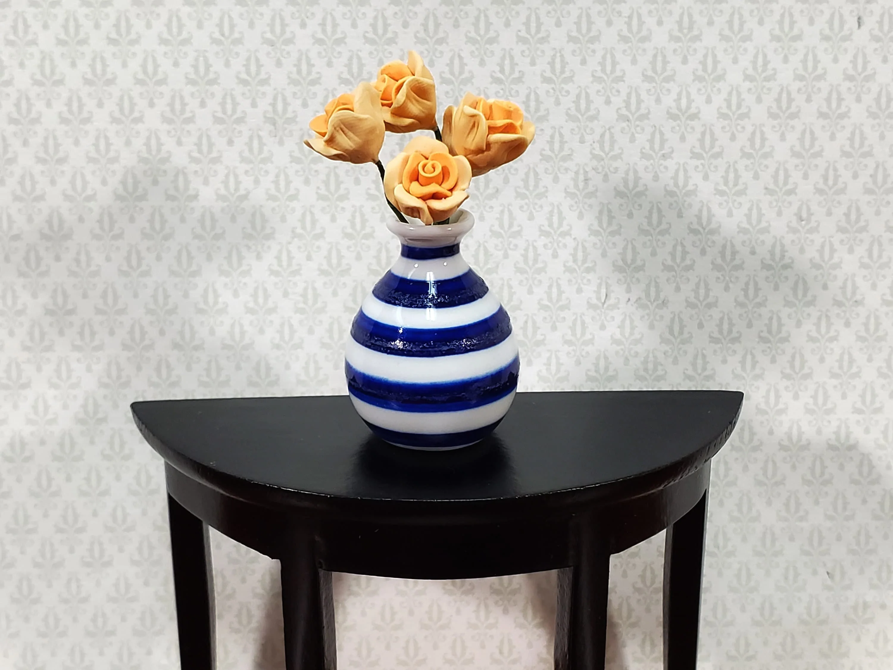 Dollhouse Vase Blue & White Striped for Flowers Ceramic 1:12 Scale Miniature - Image 2