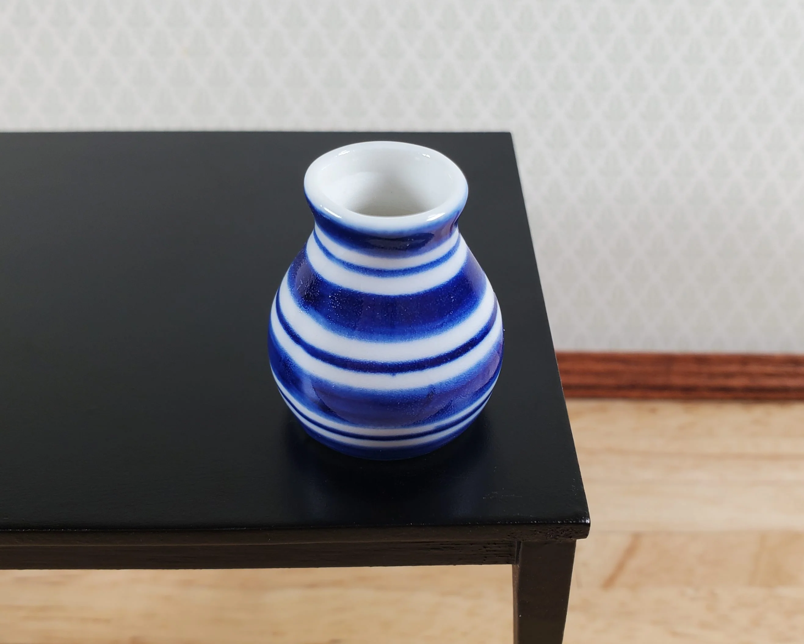 Dollhouse Vase Blue & White Striped Large for Flowers Ceramic 1:12 Scale - Image 2