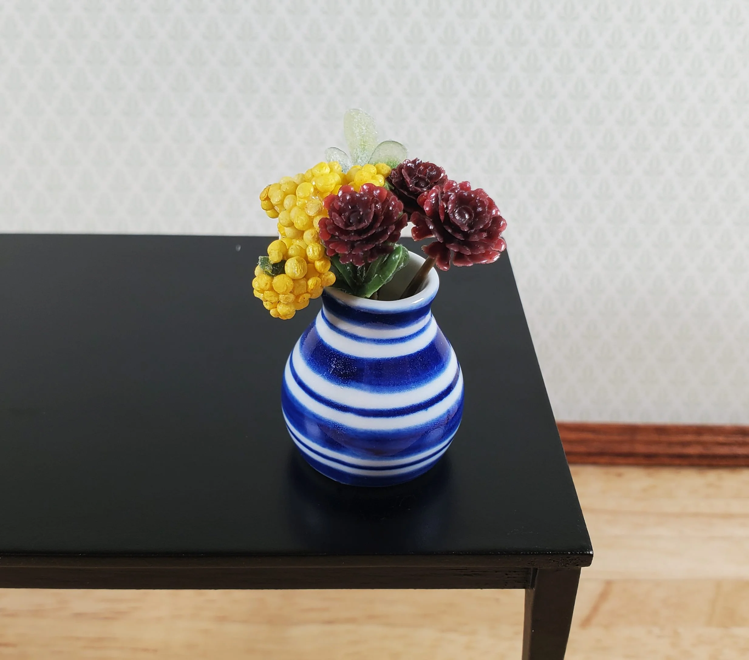 Dollhouse Vase Blue & White Striped Large for Flowers Ceramic 1:12 Scale - Image 3
