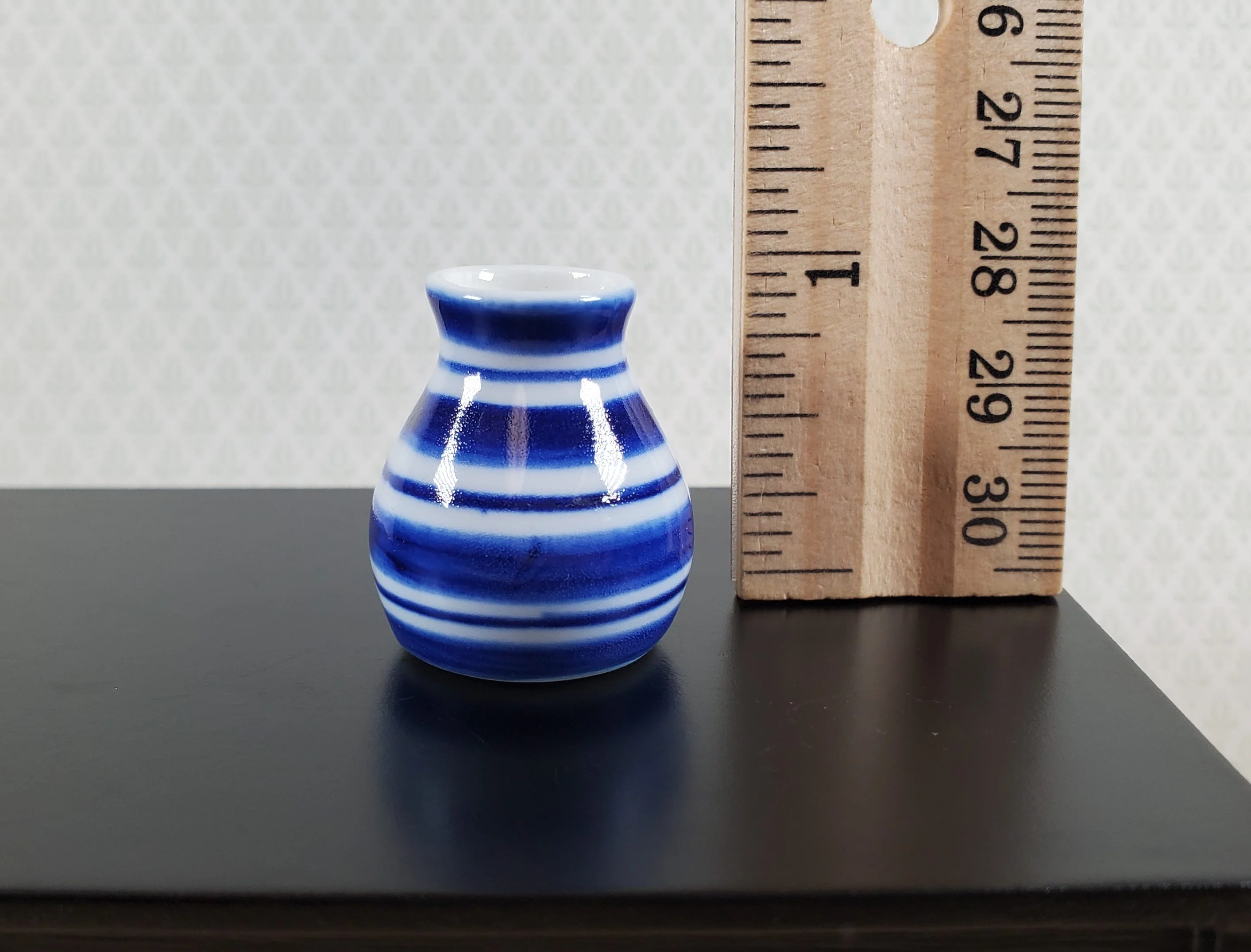 Dollhouse Vase Blue & White Striped Large for Flowers Ceramic 1:12 Scale - Image 4