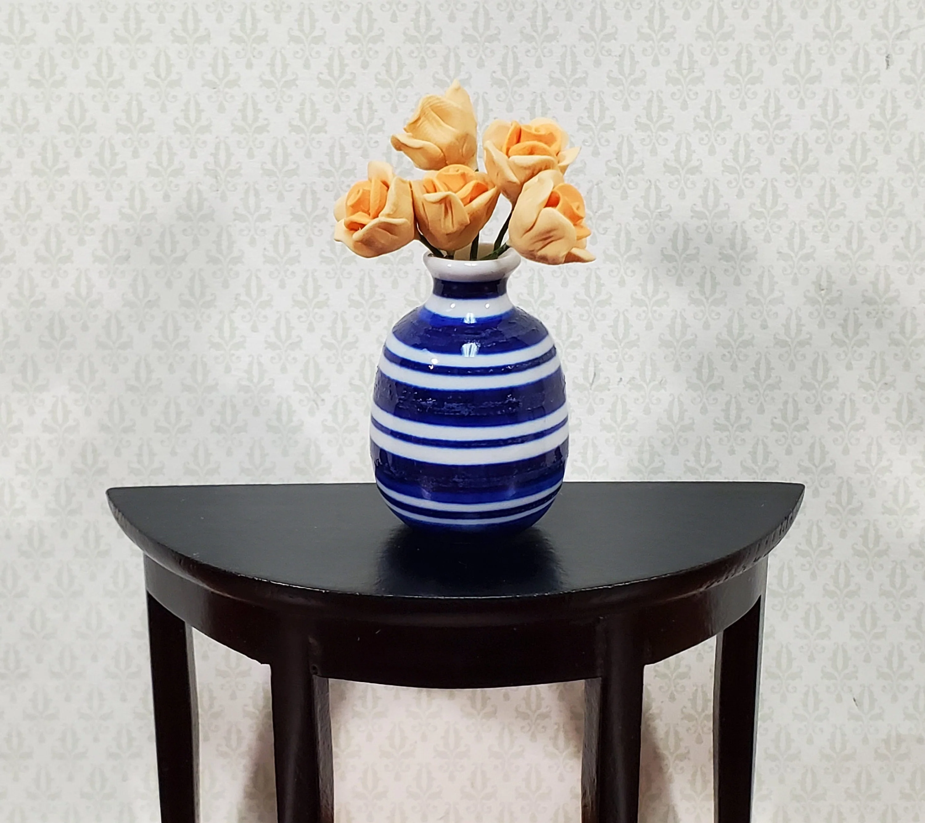 Dollhouse Vase Blue & White Striped Large for Flowers Ceramic 1:12 Scale - Image 2