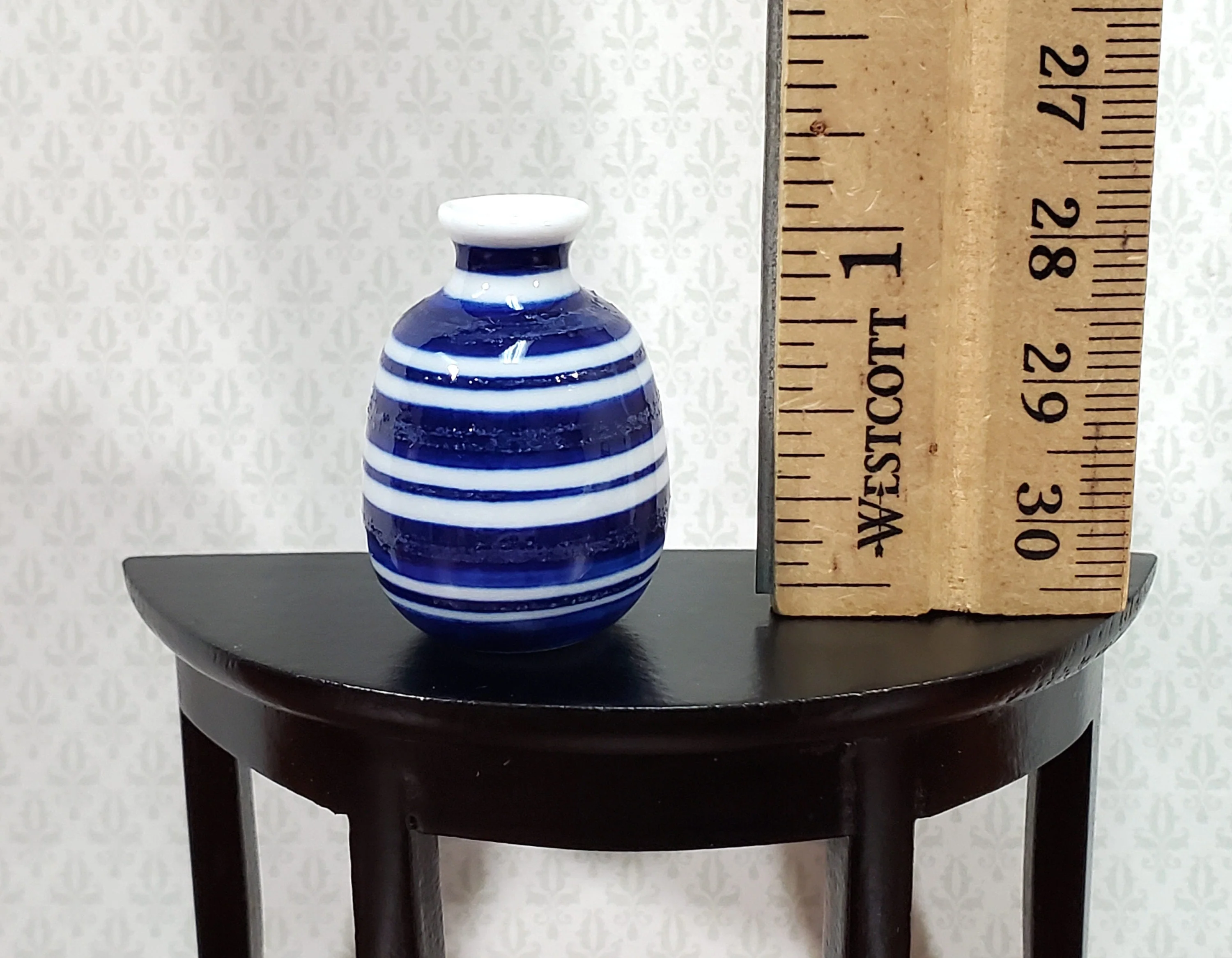Dollhouse Vase Blue & White Striped Large for Flowers Ceramic 1:12 Scale - Image 3