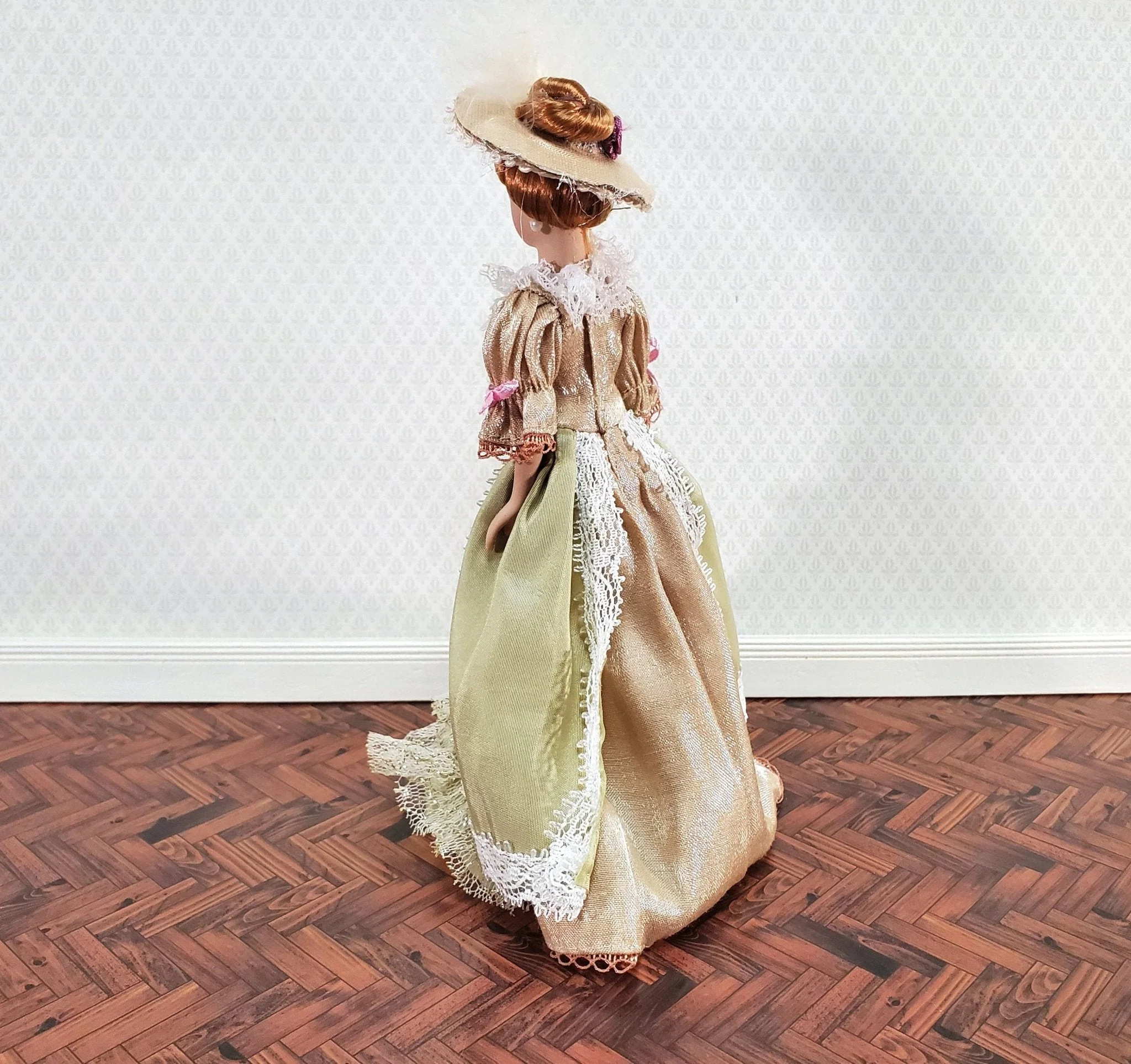 Dollhouse Victorian Doll Porcelain Fancy Lace Dress and Hat 1:12 Scale Woman - Image 4
