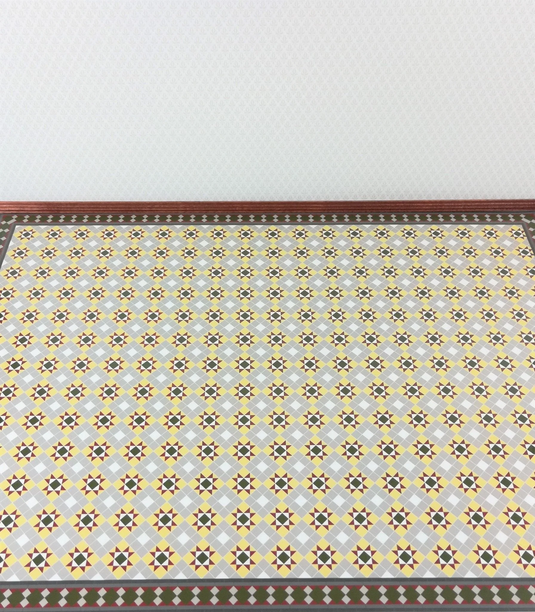 Dollhouse Victorian Faux Tile Flooring Diamond Pattern Green Gray 1:12 - Image 3