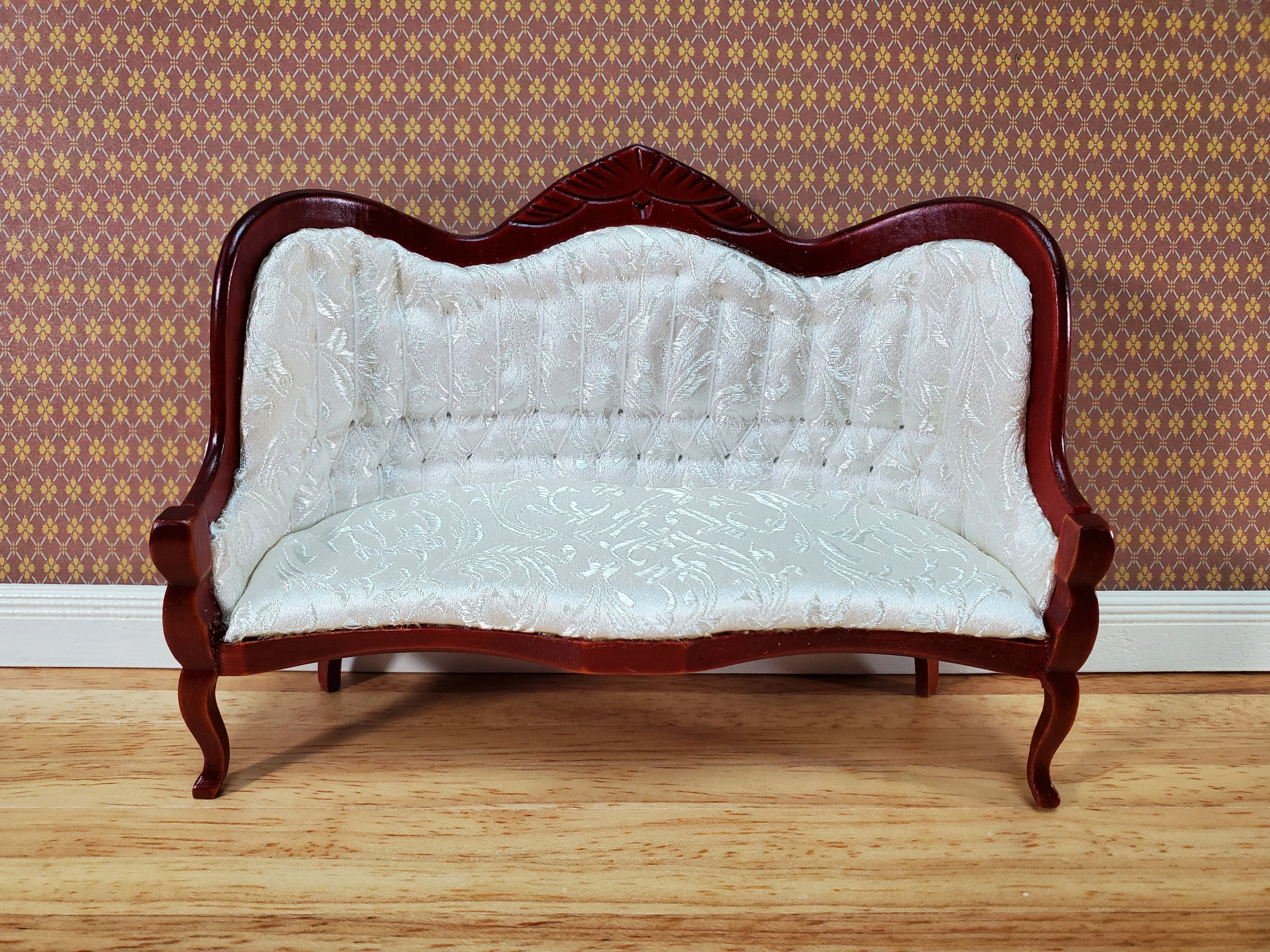 Dollhouse Victorian Sofa Couch White 1:12 Scale Miniature Furniture Mahogany Finish