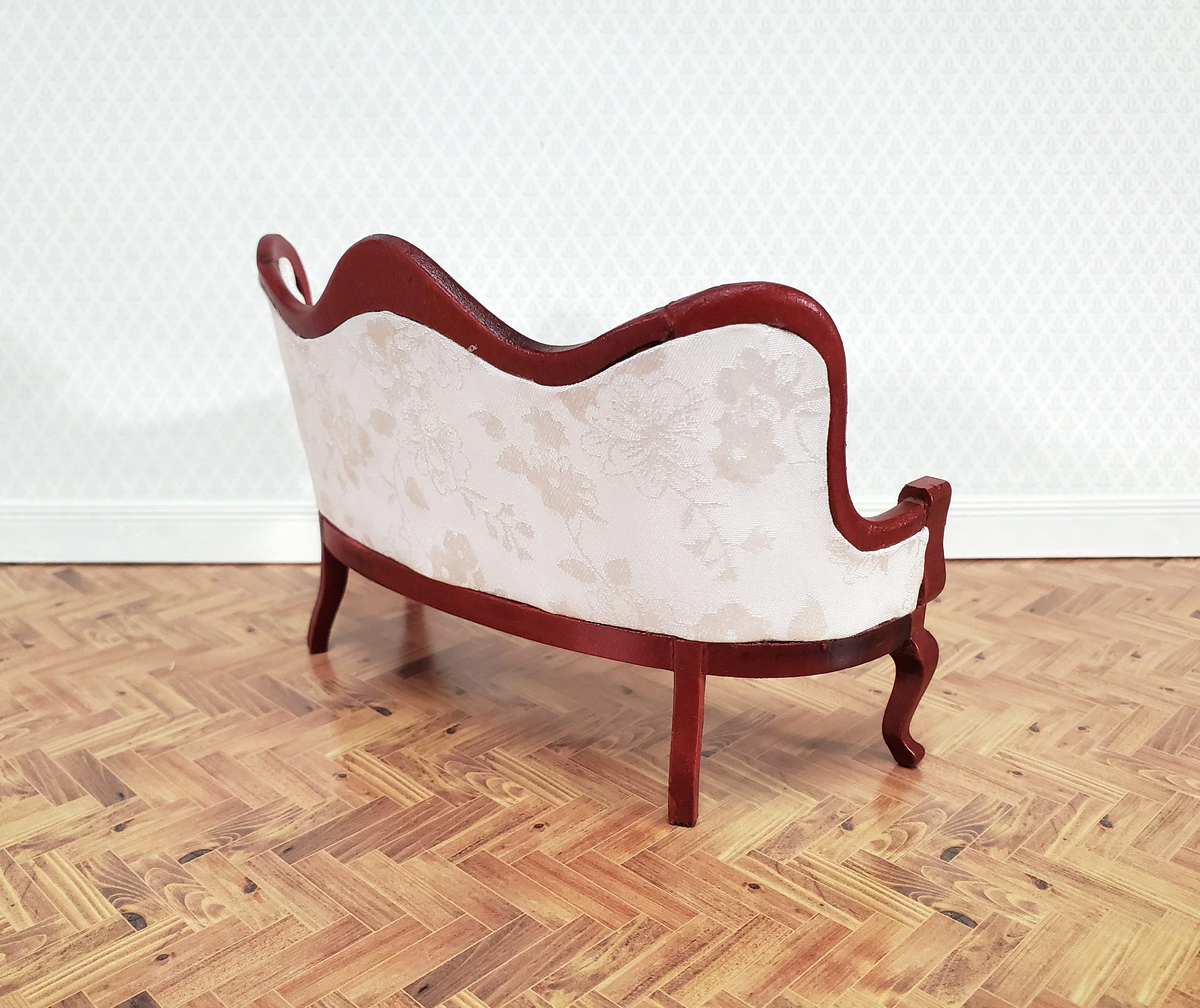 Dollhouse Victorian Sofa Couch White 1:12 Scale Miniature Furniture Mahogany Finish - Image 3