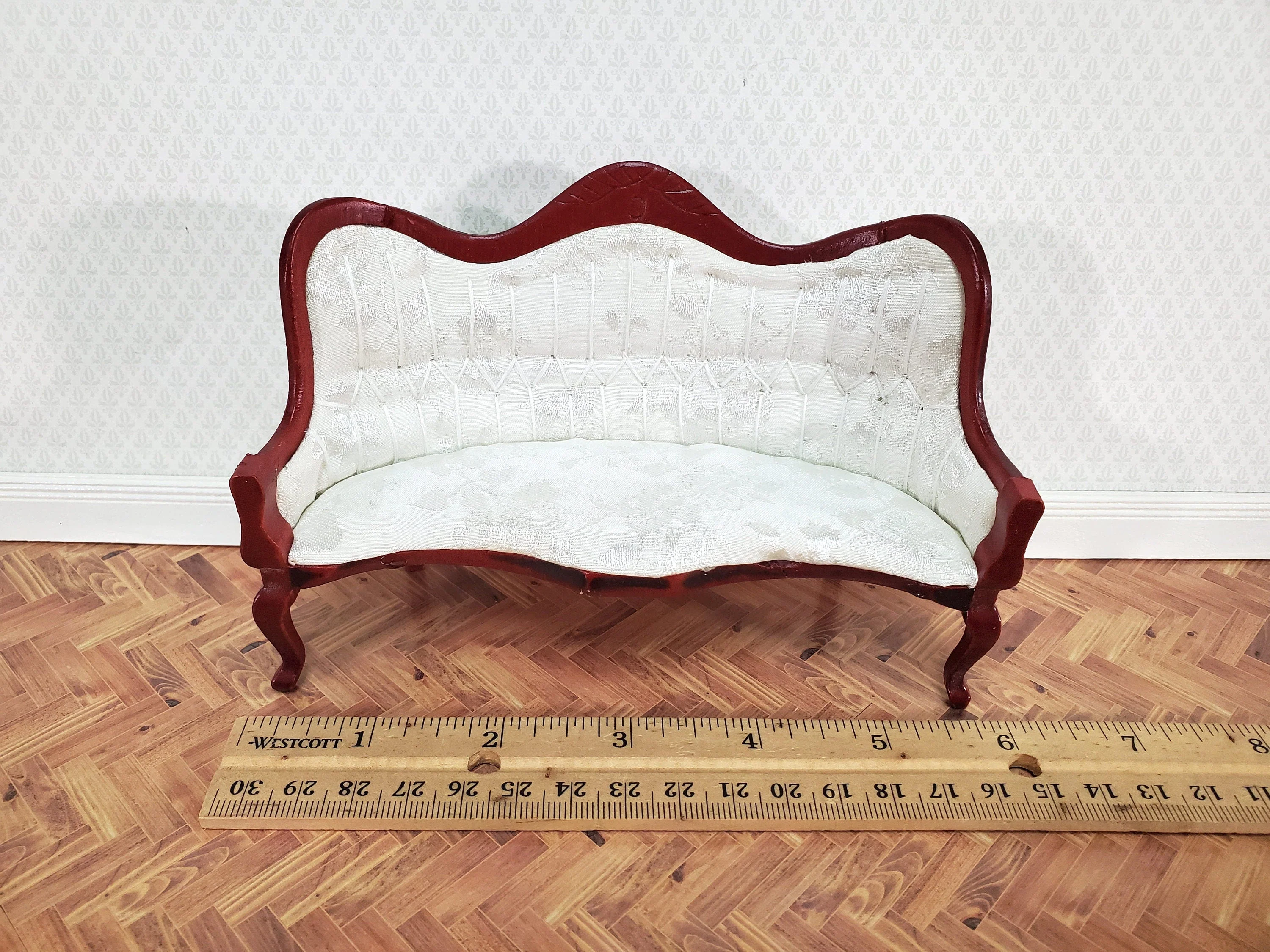 Dollhouse Victorian Sofa Couch White 1:12 Scale Miniature Furniture Mahogany Finish - Image 5