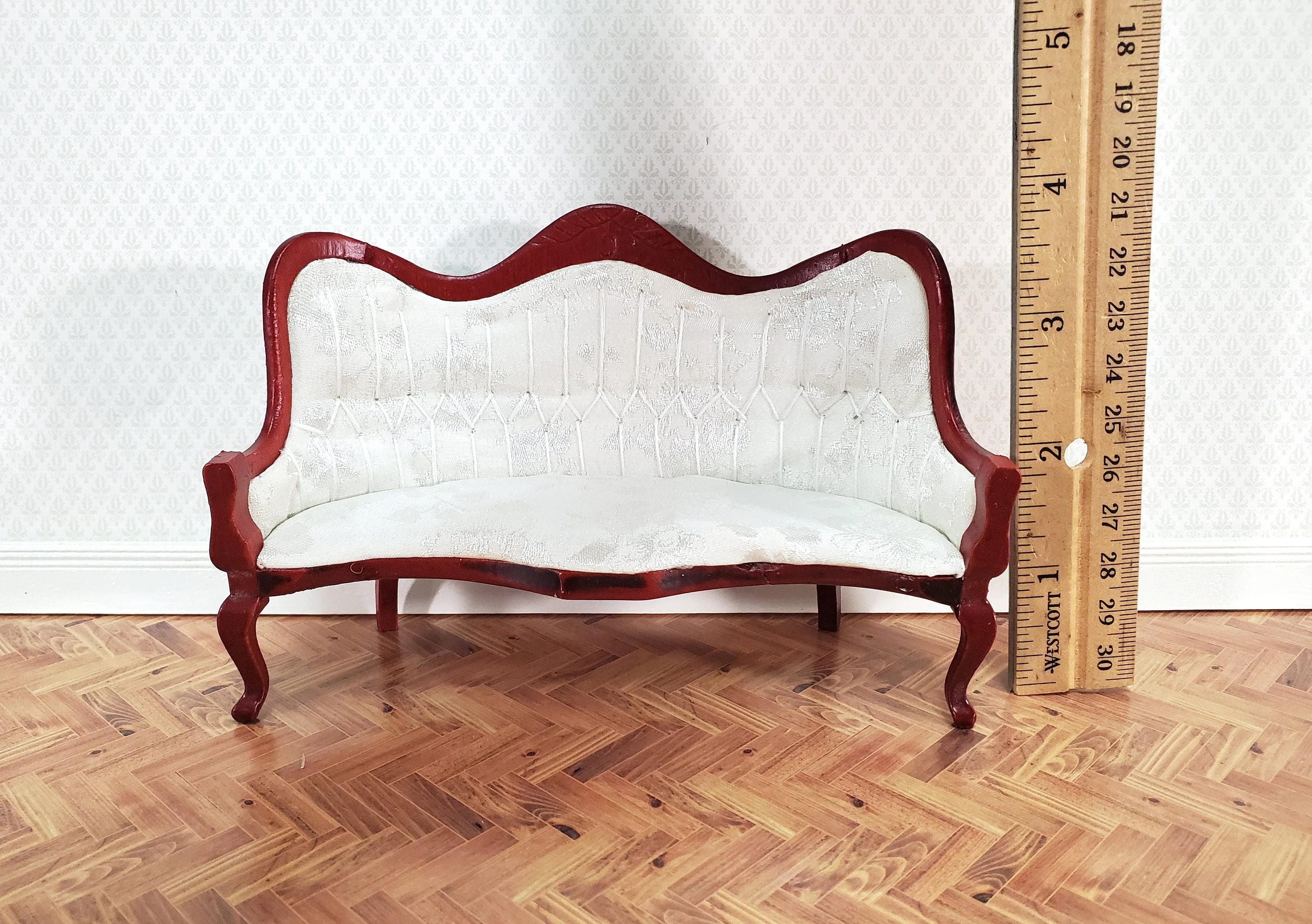 Dollhouse Victorian Sofa Couch White 1:12 Scale Miniature Furniture Mahogany Finish - Image 6