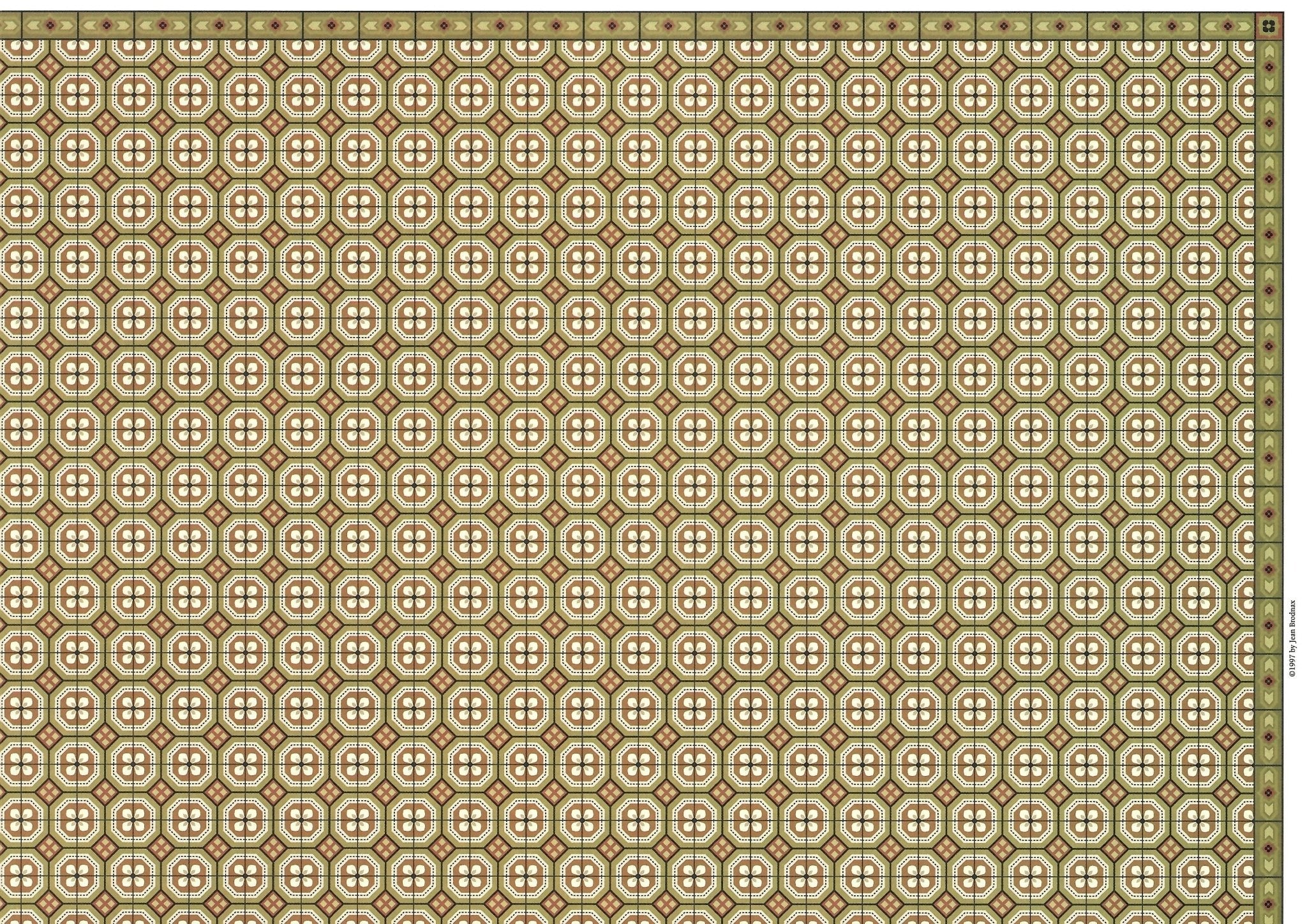 Dollhouse Victorian Tile Flooring Paper Sheet Brown & Green 1:12 Scale Miniature