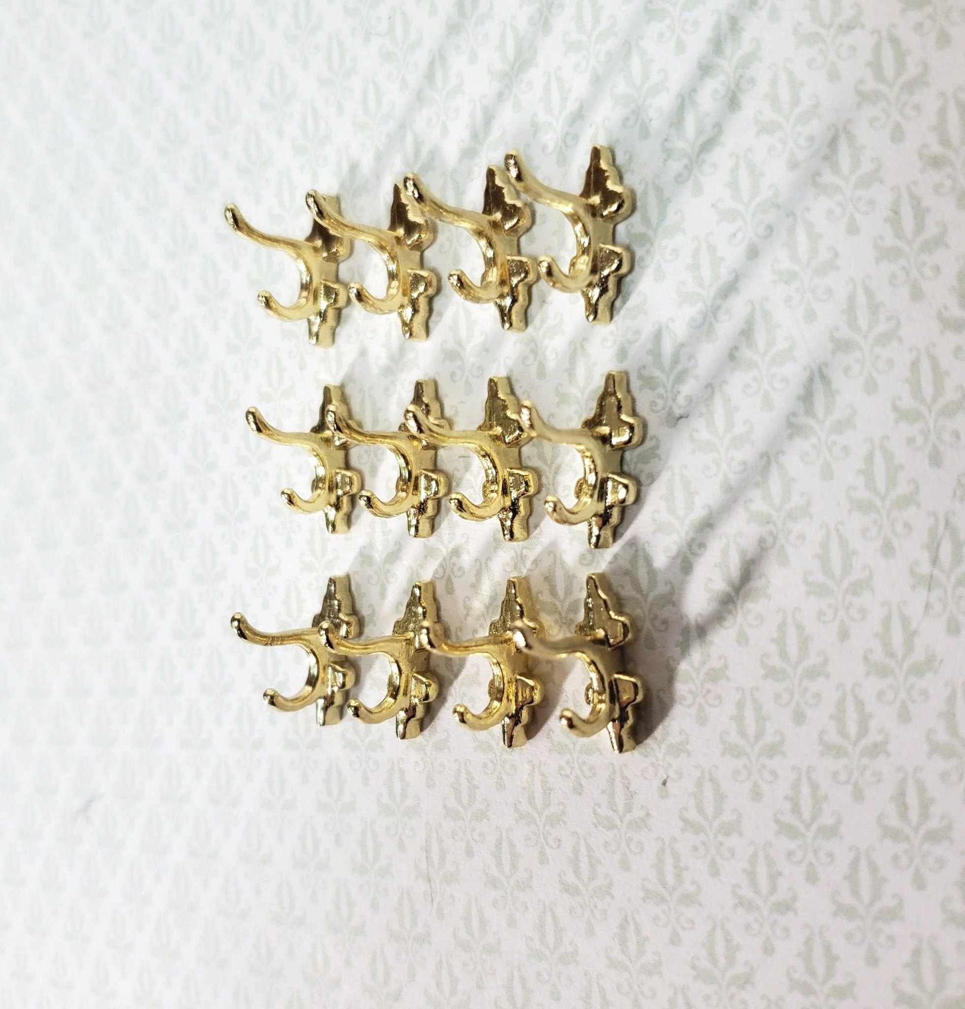 Dollhouse Wall Coat Hooks Set of 12 Metal 1:12 Scale Miniature Gold Finish 1/2"