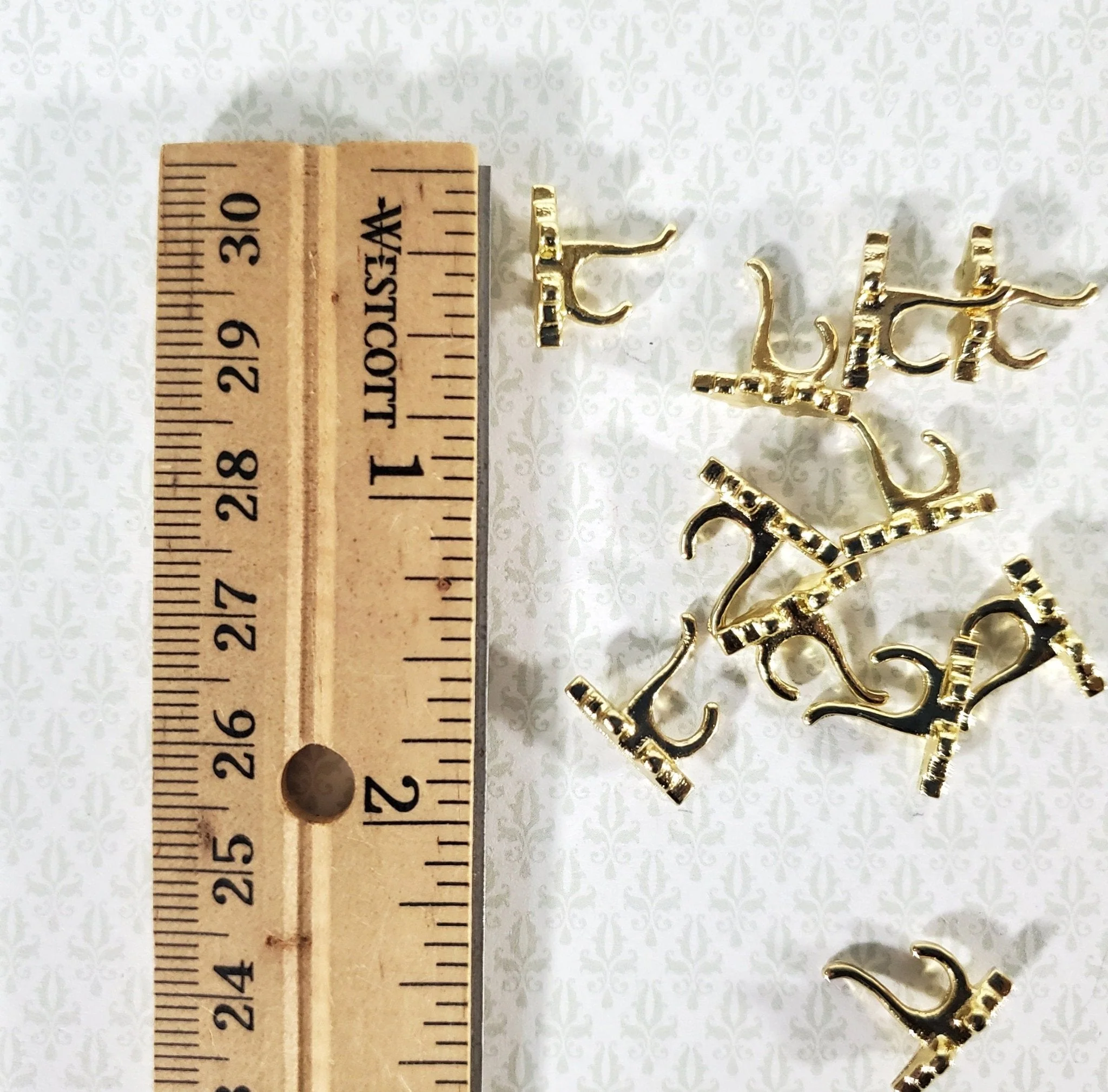 Dollhouse Wall Coat Hooks Set of 12 Metal 1:12 Scale Miniature Gold Finish 1/2" - Image 2