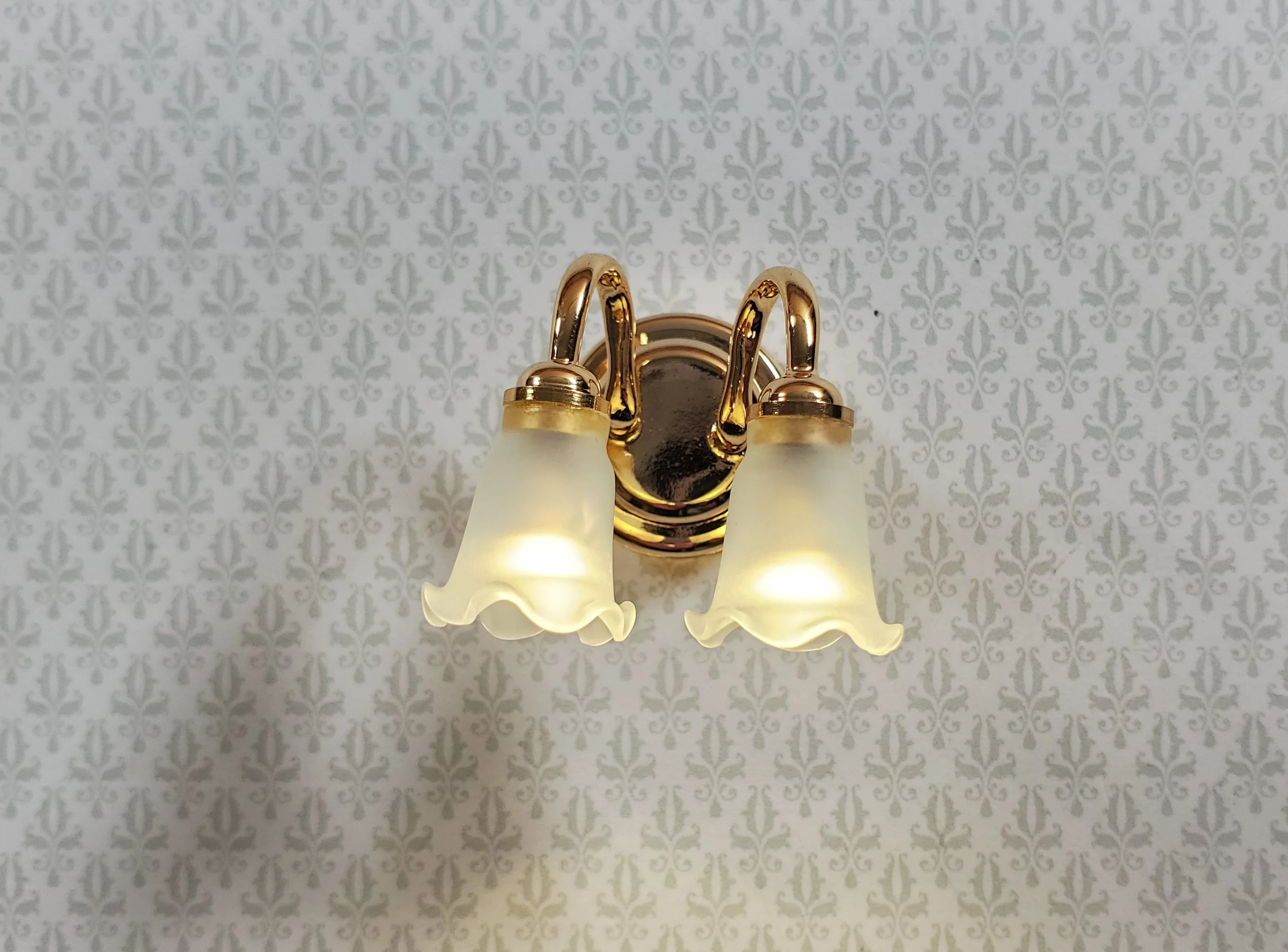 Dollhouse Wall Sconce Frosted Flower Shades Wand Light 1:12 Miniature Battery - Image 2