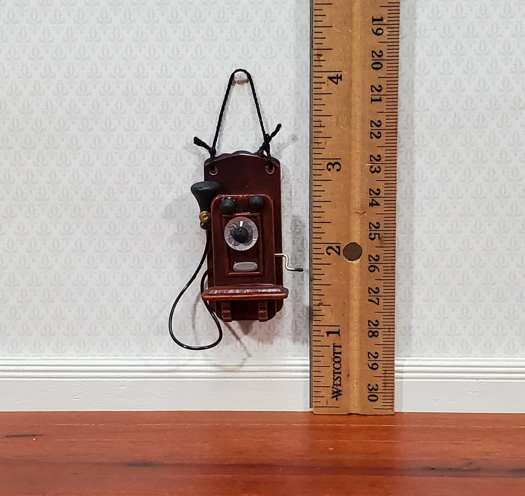 Dollhouse Wall Telephone Vintage Box Style 1900s 1:12 Scale Miniature Phone - Image 3