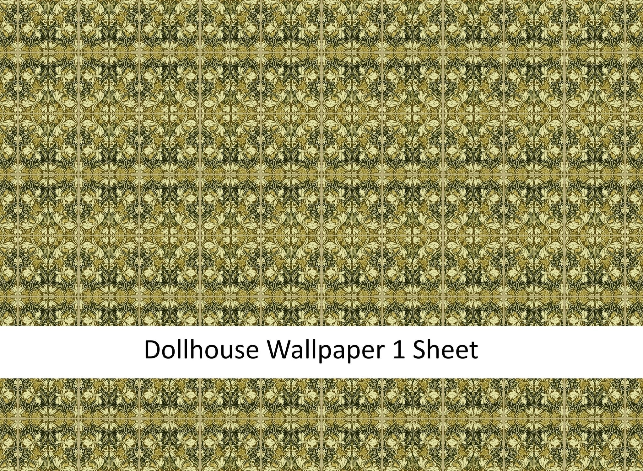 Dollhouse Wallpaper Art Nouveau Victorian Style Greens 1:12 Scale MiniatureCrush Exclusive