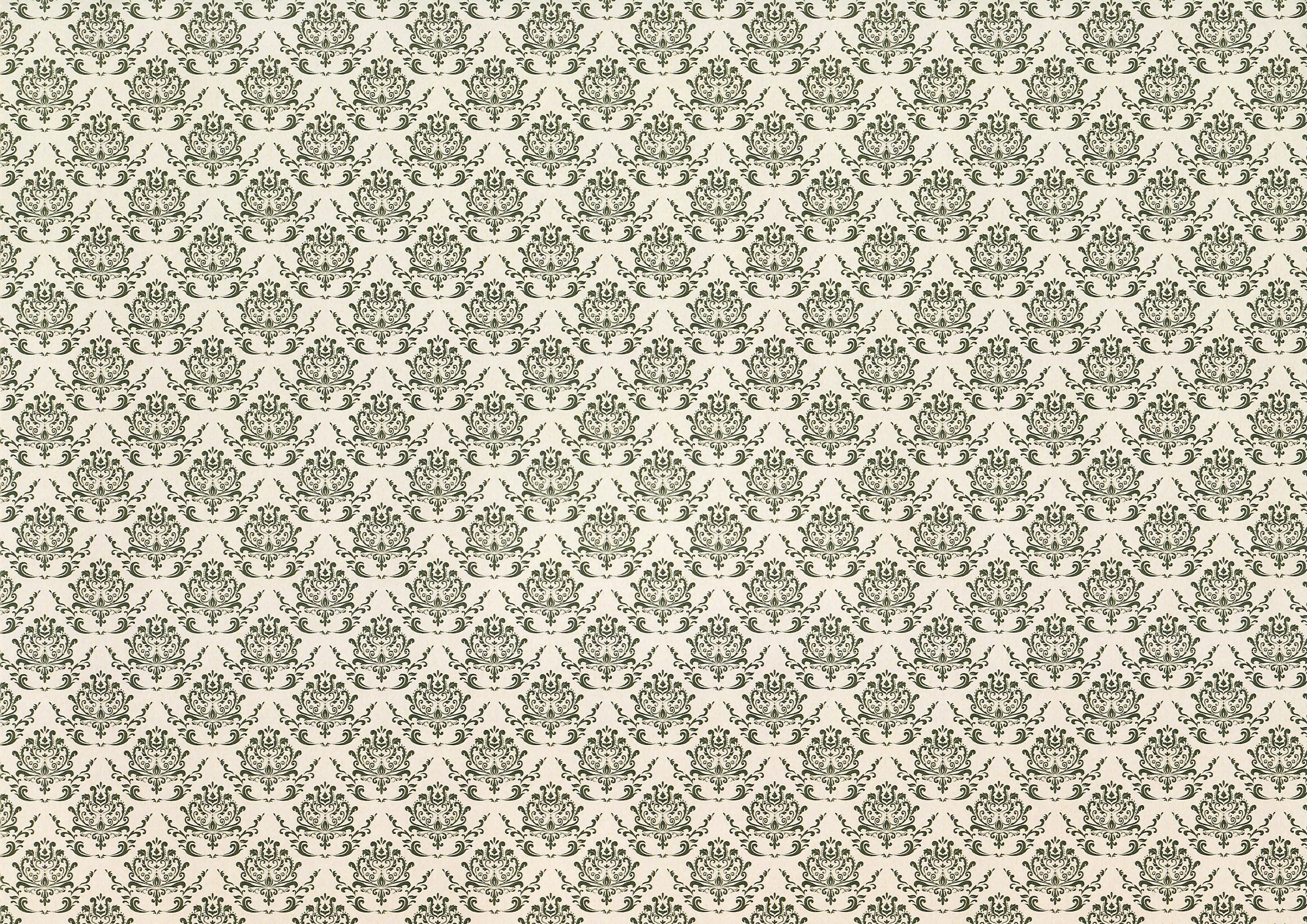 Dollhouse Wallpaper Beige Dark Green Damask 3 Sheets 1:12 Scale Miniature