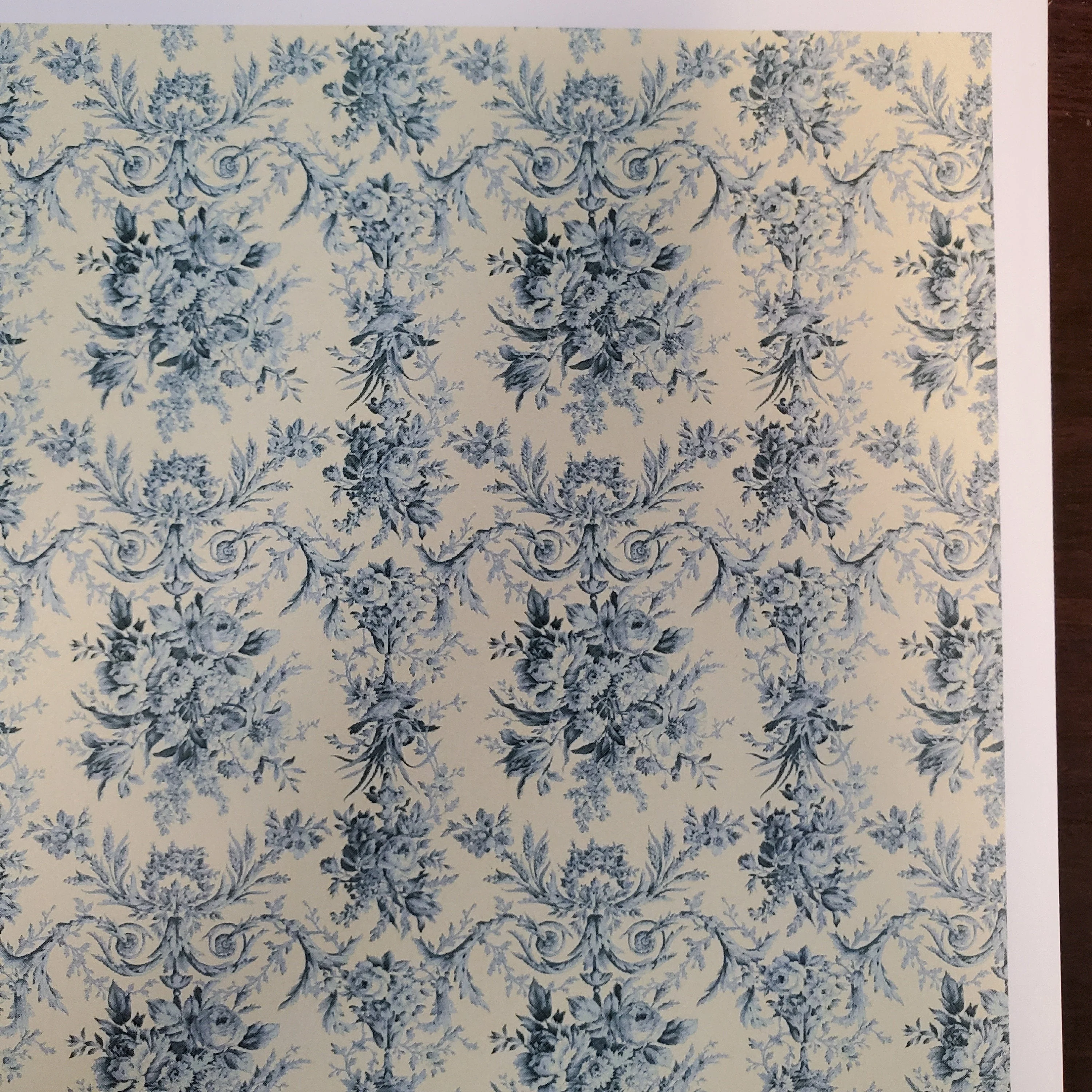 Dollhouse Wallpaper Blue & Cream Floral "French Rose Tapestry" 1:12 Scale Itsy Bitsy Mini - Image 4