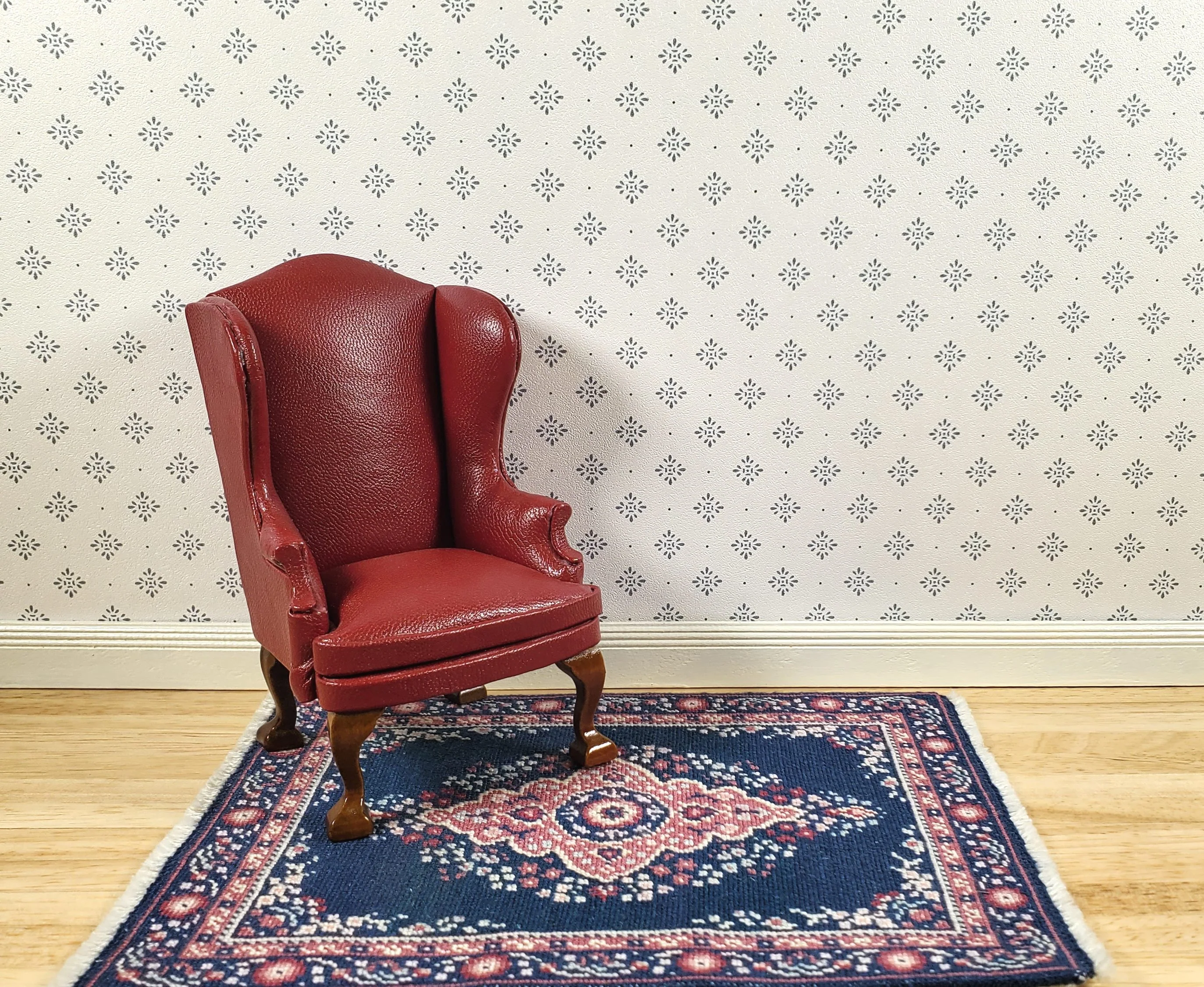 Dollhouse Wallpaper Blue Diamond Stencil on White 3 Sheets 1:12 Scale Miniature - Image 2