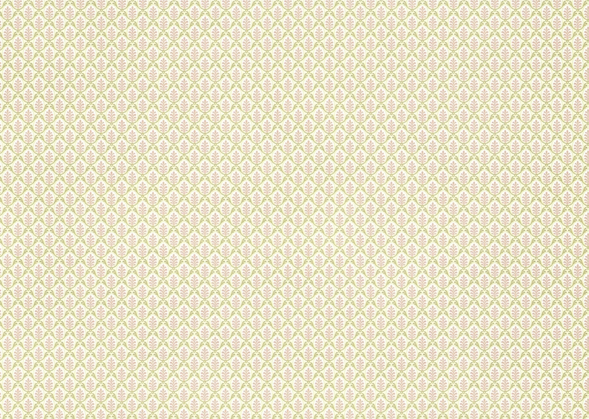 Dollhouse Wallpaper Brodnax Cream Green Pink "Cecelia" 1:12 Scale Miniature