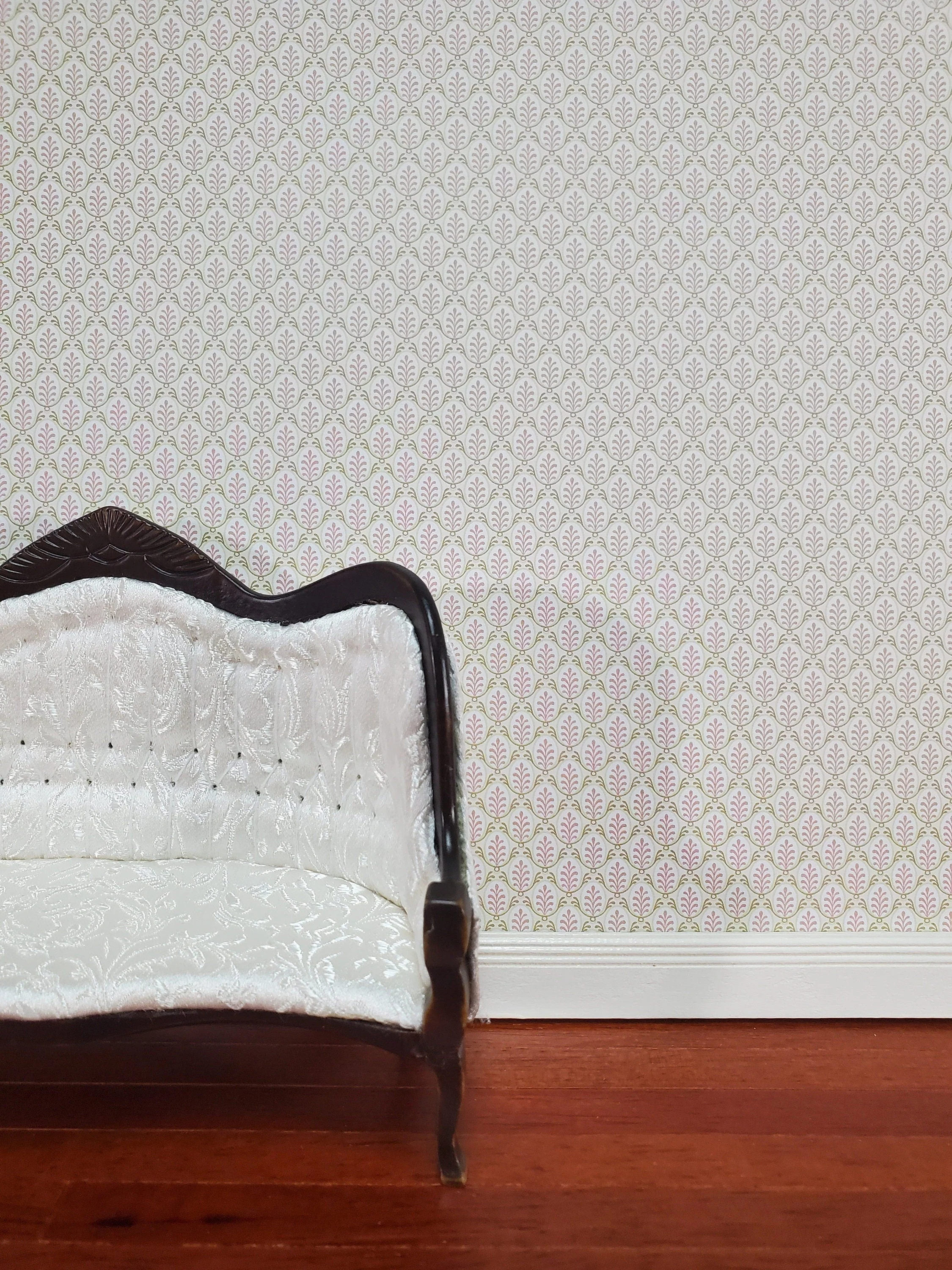 Dollhouse Wallpaper Brodnax Cream Green Pink "Cecelia" 1:12 Scale Miniature - Image 2