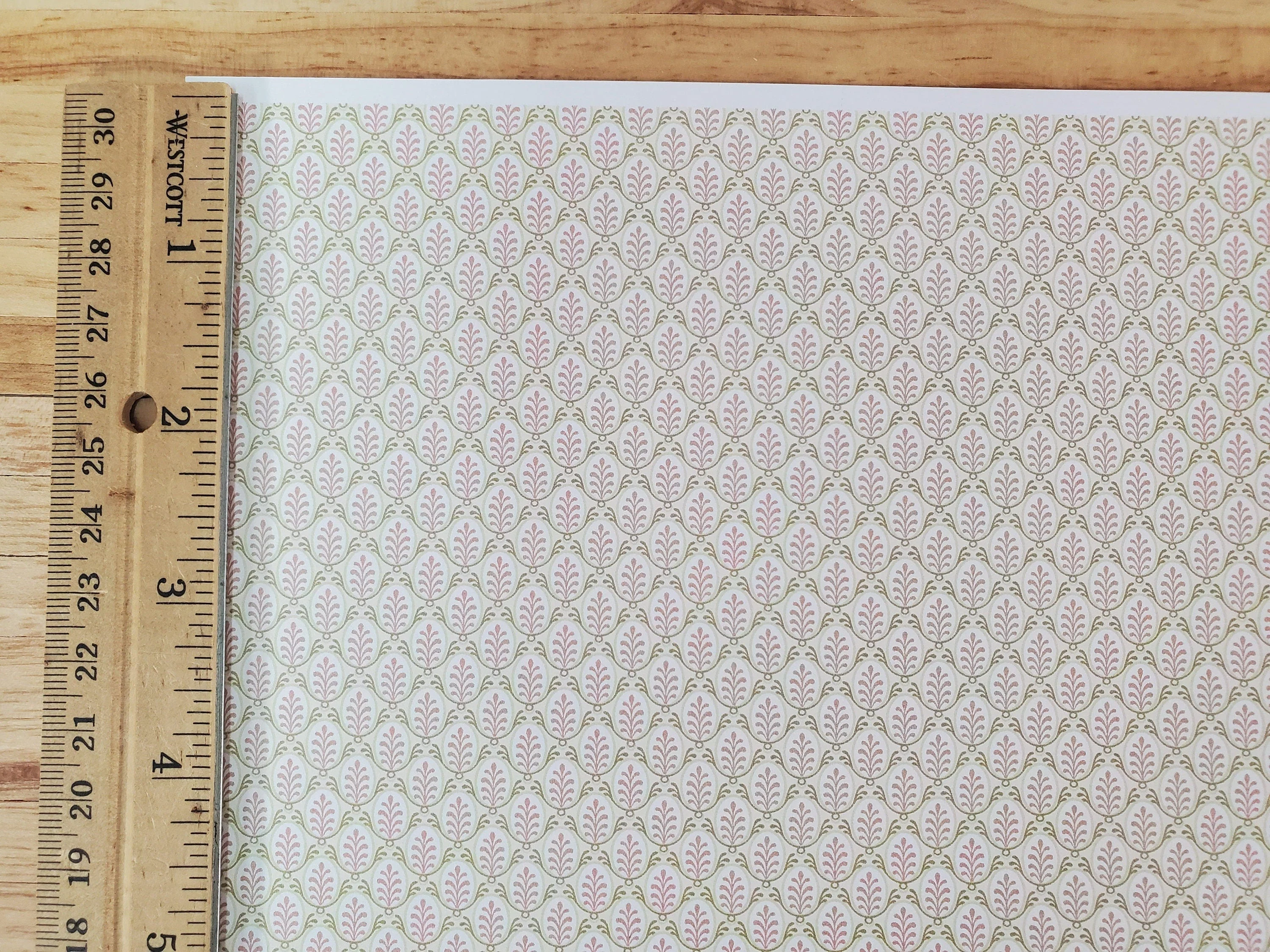 Dollhouse Wallpaper Brodnax Cream Green Pink "Cecelia" 1:12 Scale Miniature - Image 3