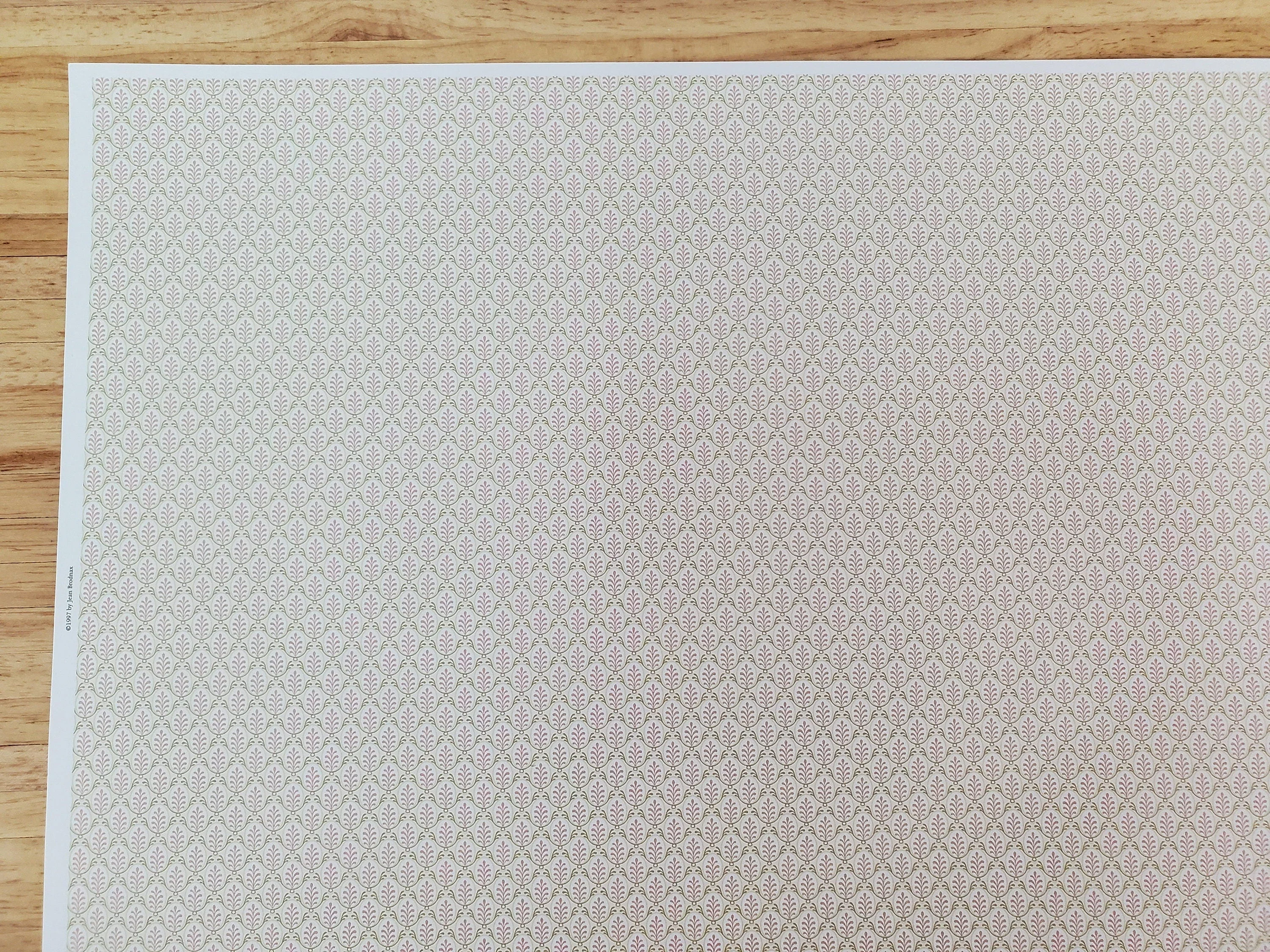 Dollhouse Wallpaper Brodnax Cream Green Pink "Cecelia" 1:12 Scale Miniature - Image 4