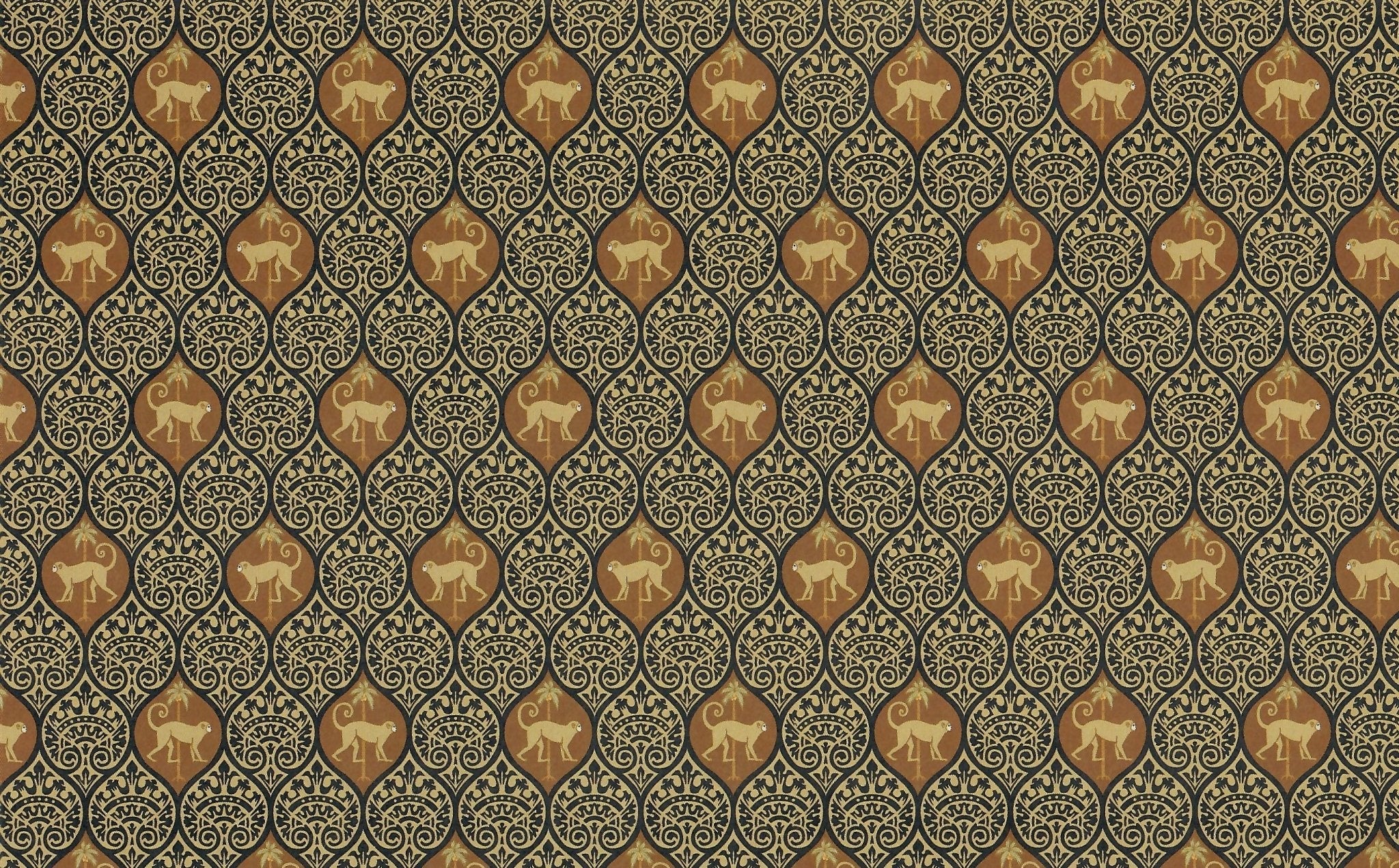 Dollhouse Wallpaper Brodnax "Monkeys" Brown Black Tan 1:12 Scale Miniature