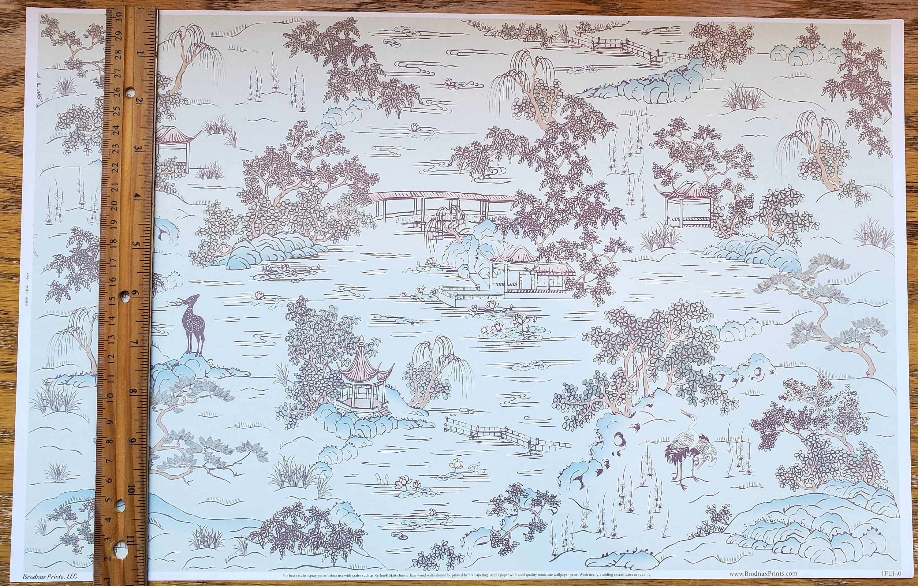 Dollhouse Wallpaper Brodnax "Pagoda Mural" 1:12 Scale Miniature Asian Theme - Image 2