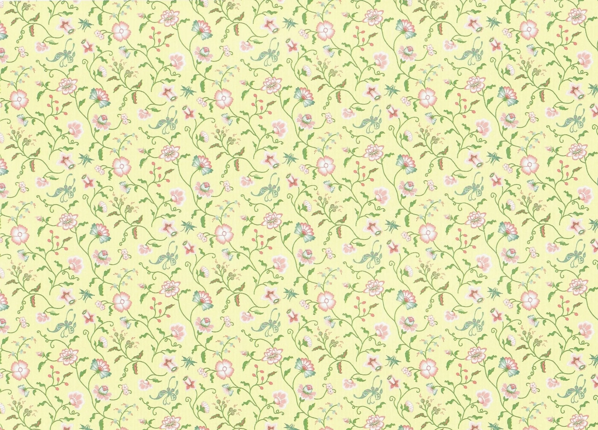 Dollhouse Wallpaper Brodnax "Papillon" Pale Yellow Floral 1:12 Scale Miniature French Country