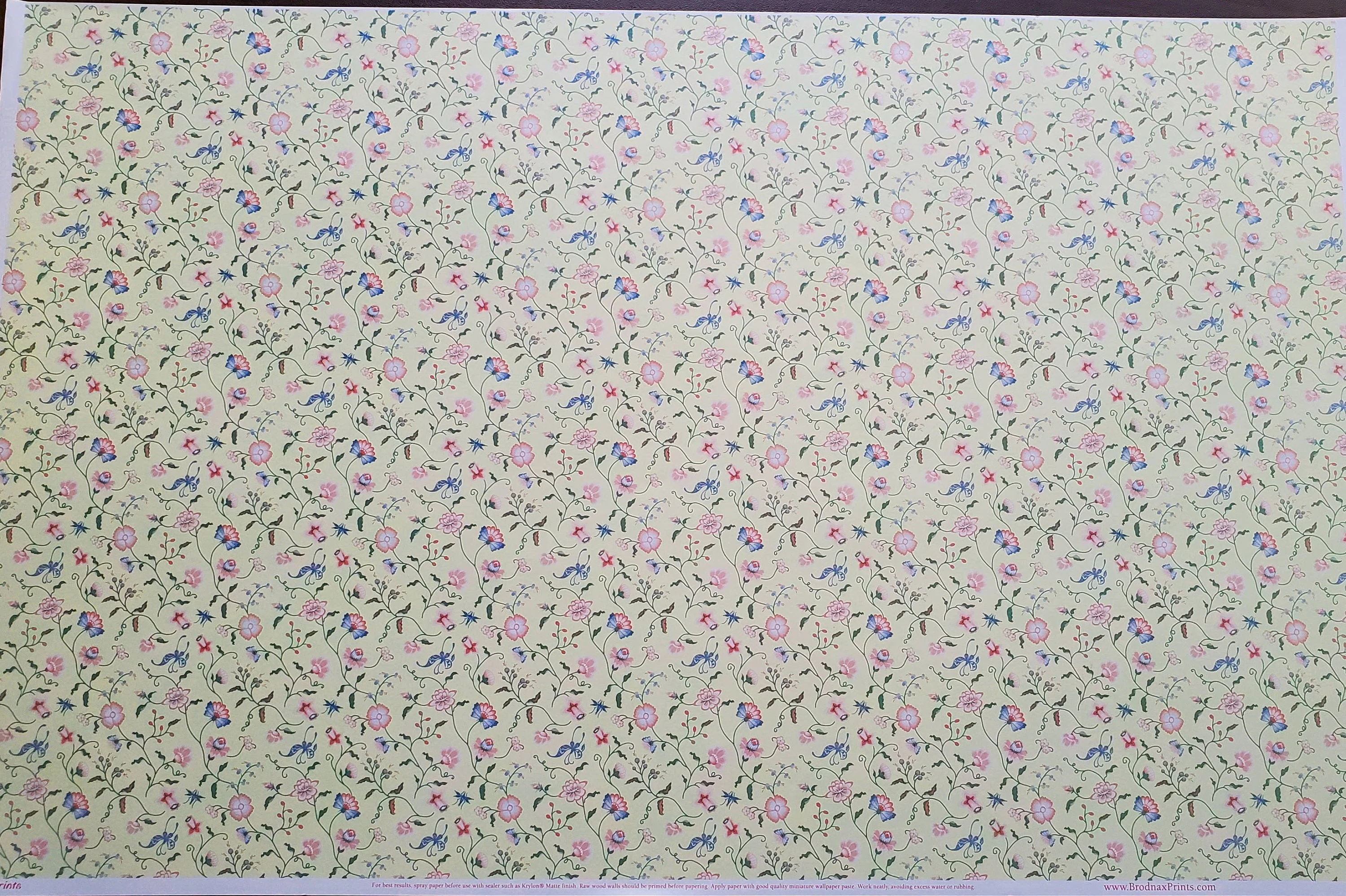 Dollhouse Wallpaper Brodnax "Papillon" Pale Yellow Floral 1:12 Scale Miniature French Country - Image 2