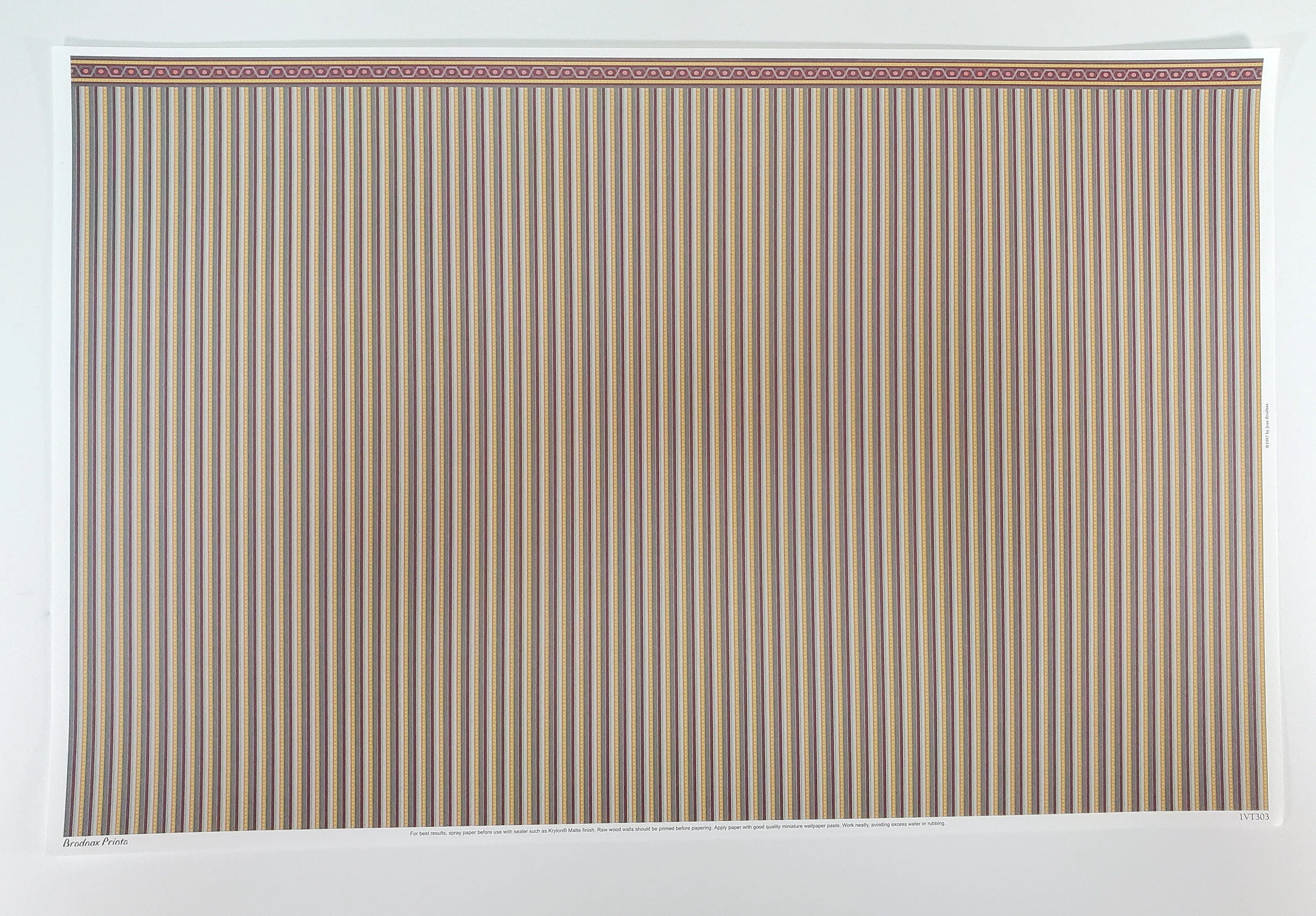 Dollhouse Wallpaper Brodnax Stripes Maroon Blue Gold "Patina" 1:12 Scale Miniature - Image 2