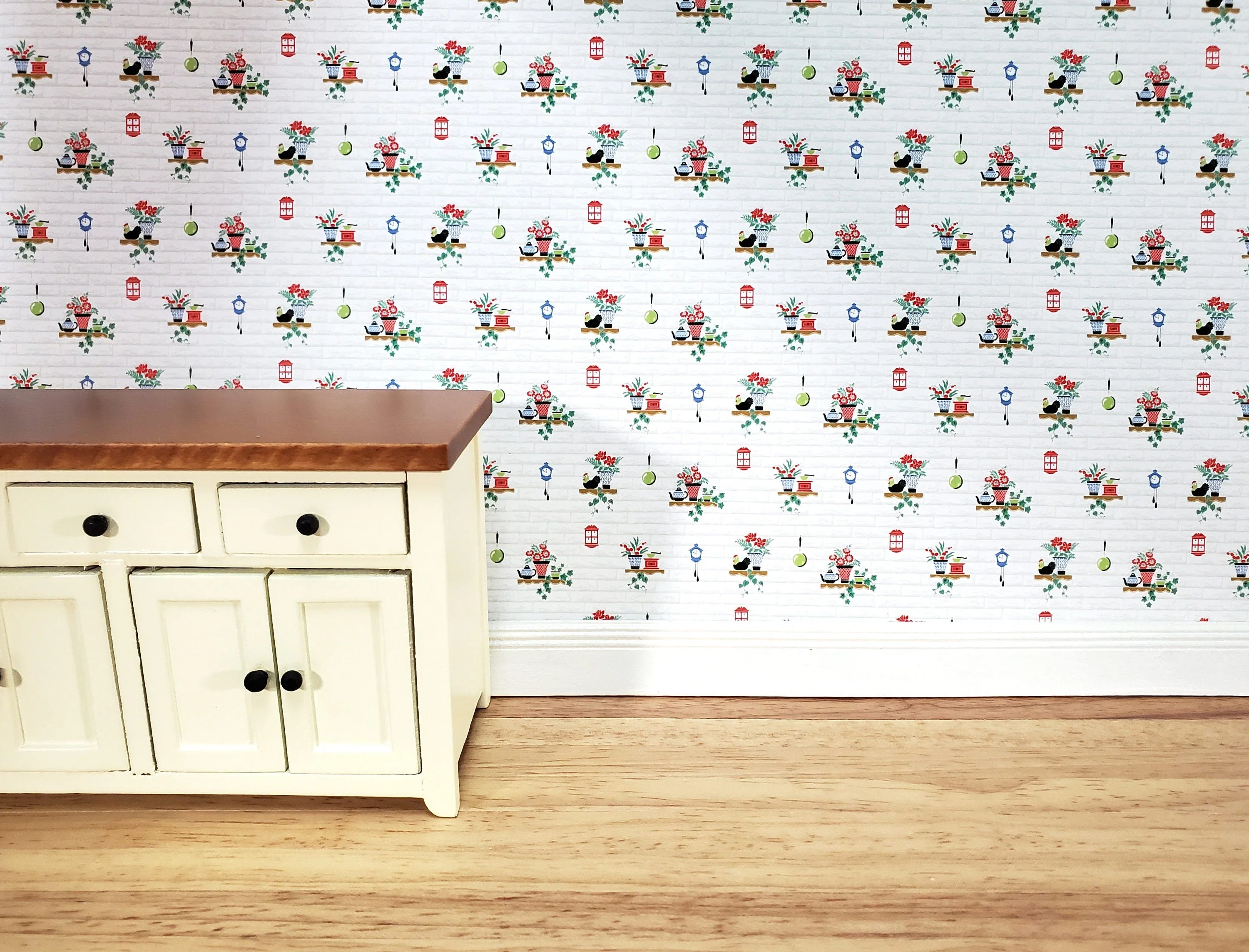 Dollhouse Wallpaper "Cozy Kitchen" Brick Design Bradbury & Bradbury 1:12 Scale - Image 5